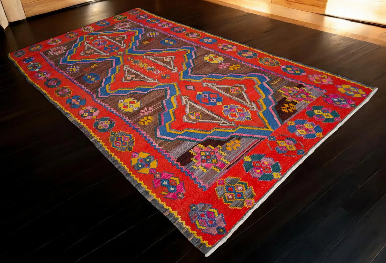 1990s Vintage Handwoven Turkish Kilim Rug Large Living Room Decor - 6"²11"³ X 13"² - 2