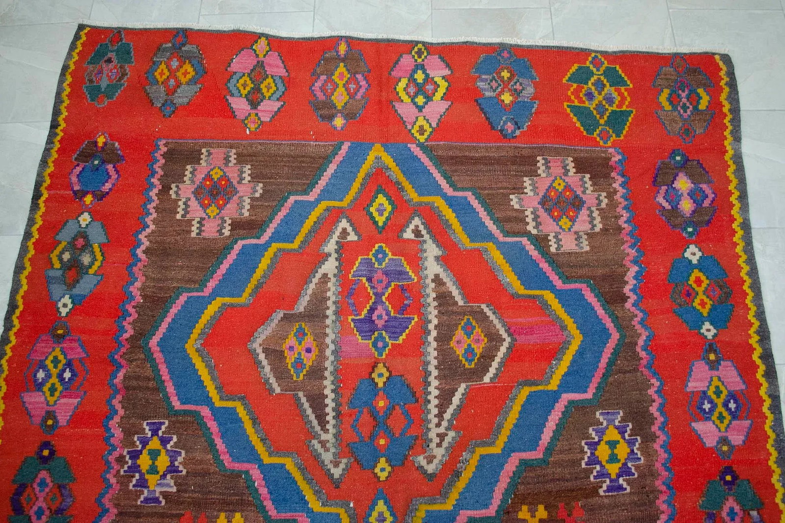 1990s Vintage Handwoven Turkish Kilim Rug Large Living Room Decor - 6"²11"³ X 13"² - 7