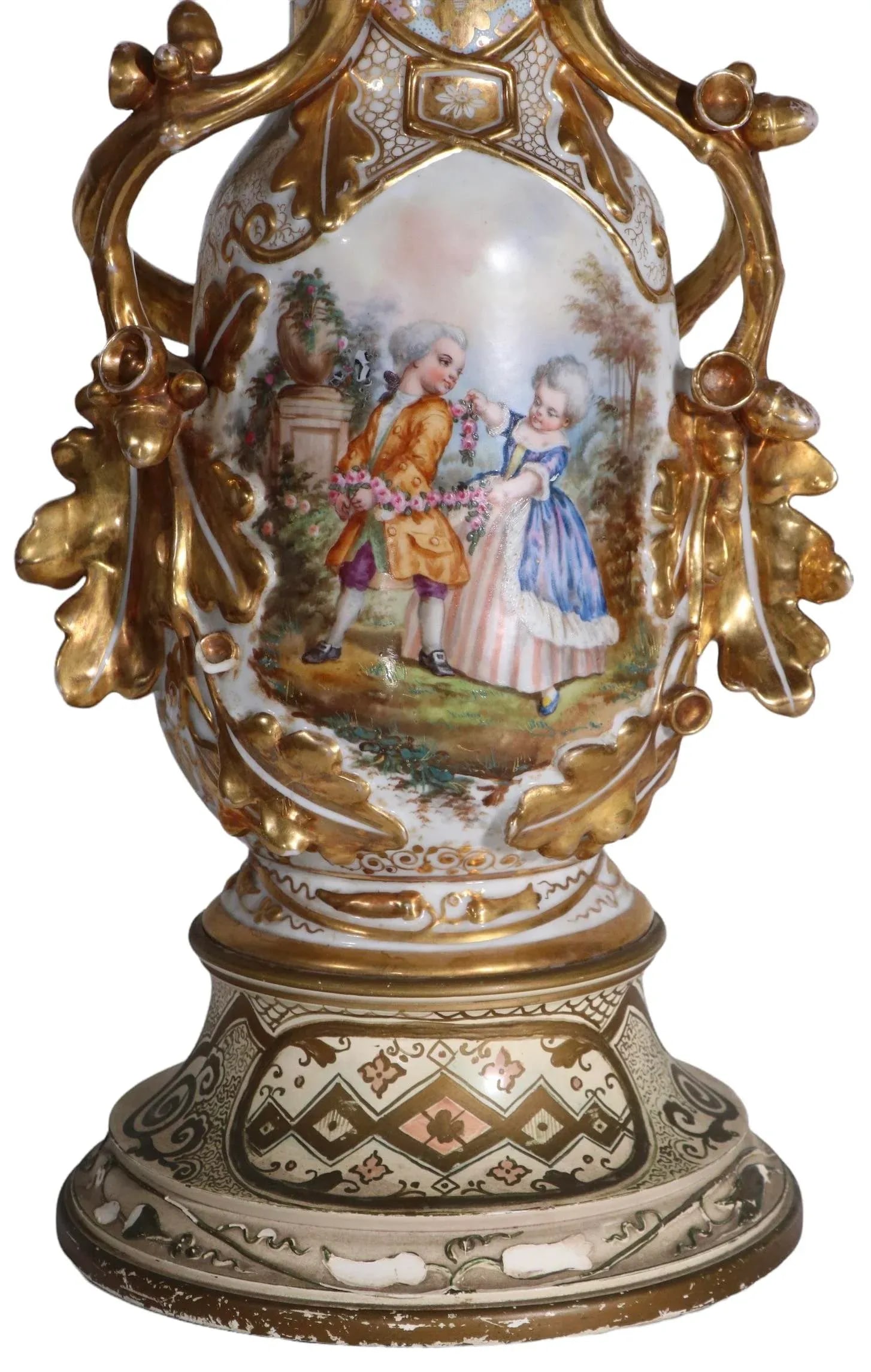 Old Paris Style Porcelain Gilt Figural Vase Table Lamp 20th C. - 12