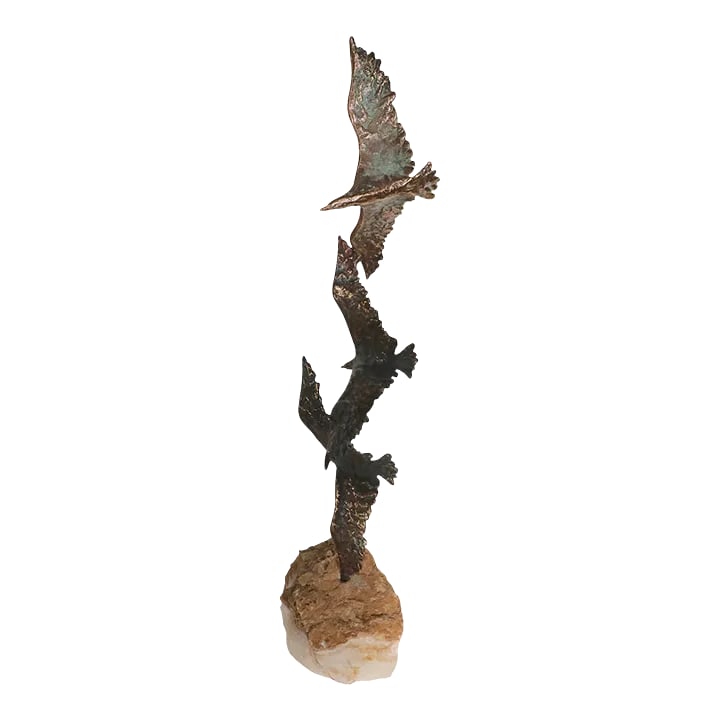Bronze and Stone Three Birds in Flight Sculpture by Curtis Jere for Artisan House C. 1960's: Well executed cast bronze and quartz sculpture by Jere, circa 1960's. Brutalist style, decorative objet, in excellent original condition. Classic piece from the oeuvre presented by Jere, Artisan House