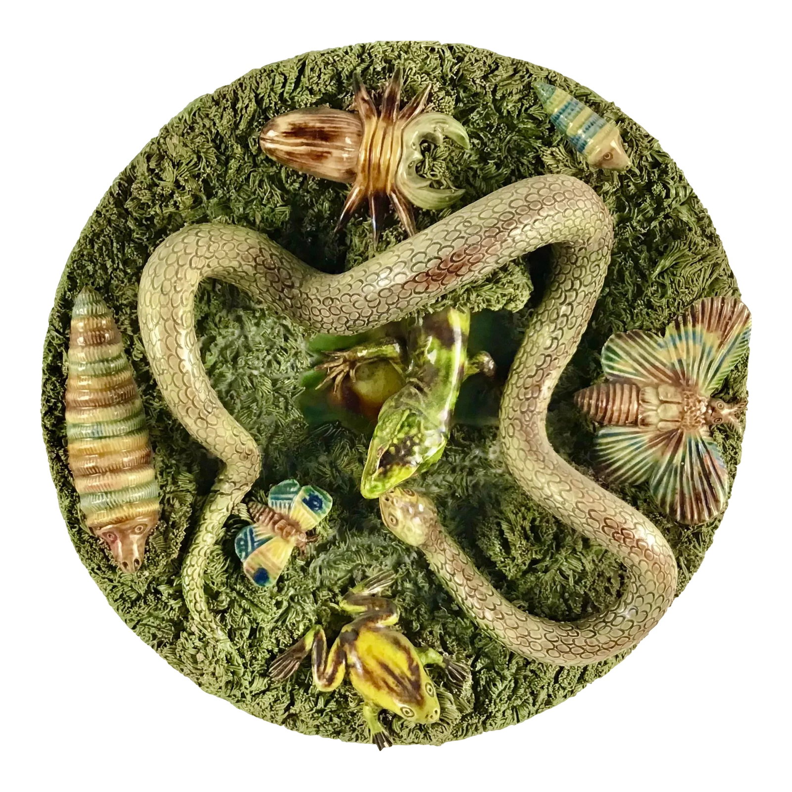 19th Majolica Palissy Snake and Lizard Wall Platter Jose Alves Cunha (1 of 9)