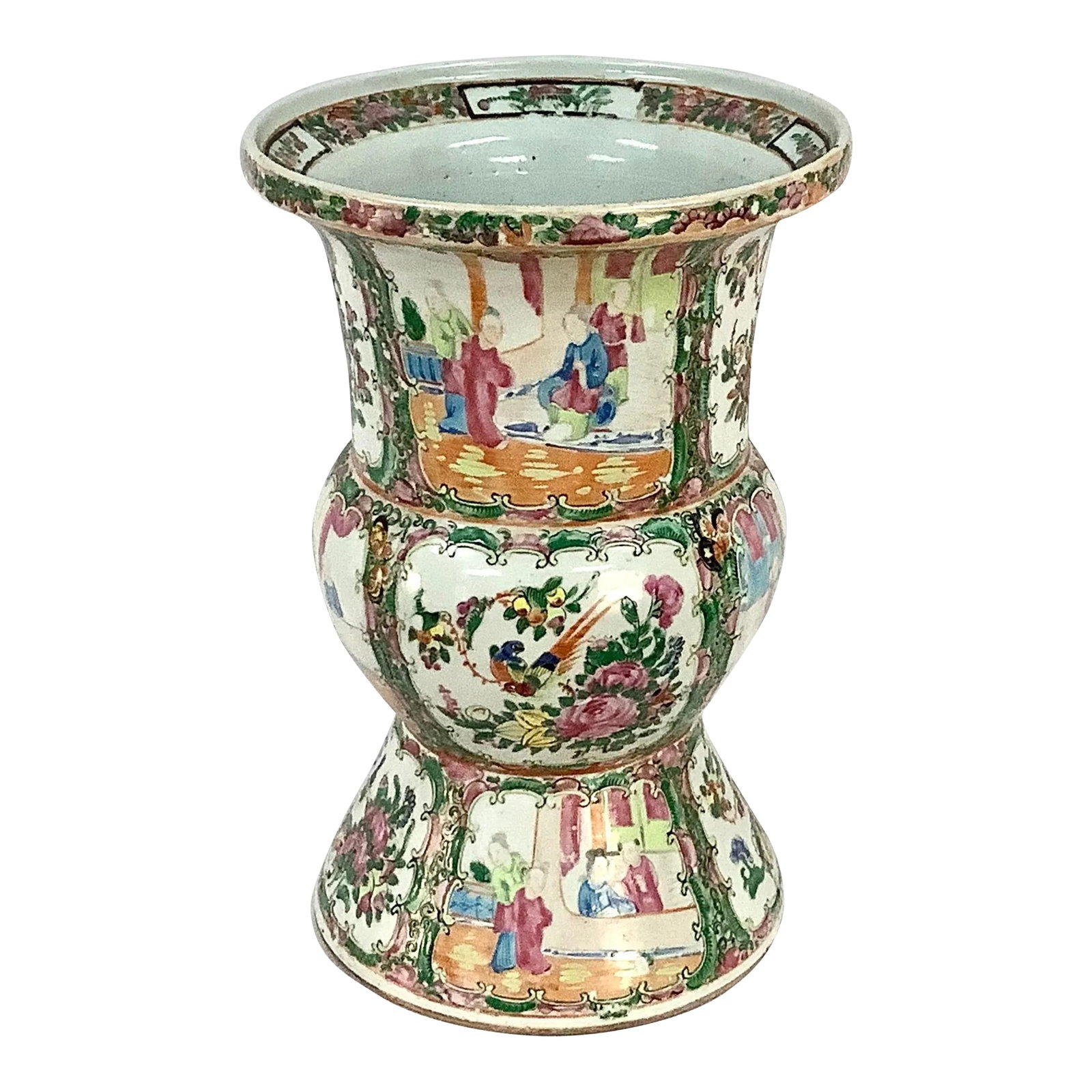 19th Century Chinese Export Rose Medallion Porcelain Vase: 19th century Chinese Export Rose Medallion Porcelain Vase. Very good condition with minor age appropriate wear. Dimension: 12.75 H x 7.5" W, Mouth is 8.5" Wide Condition: Alterations: Original Conditi