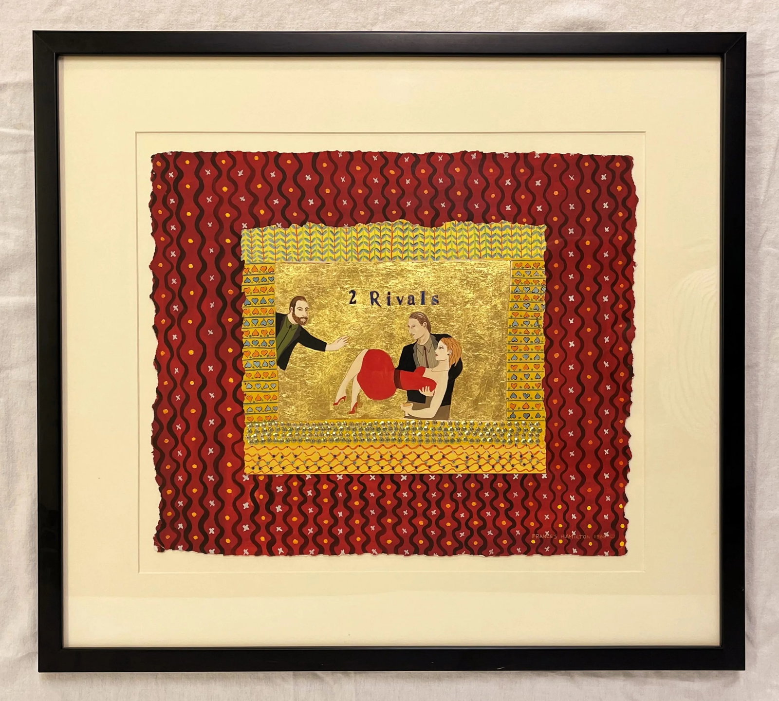 Original Francis Hamilton Gold Leaf Collage Art '2 Rivals' 1980 - 13