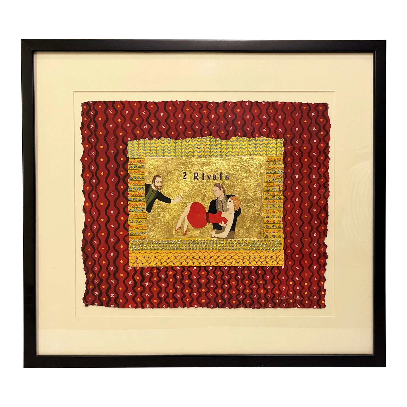 Original Francis Hamilton Gold Leaf Collage Art '2 Rivals' 1980 (1 of 13)