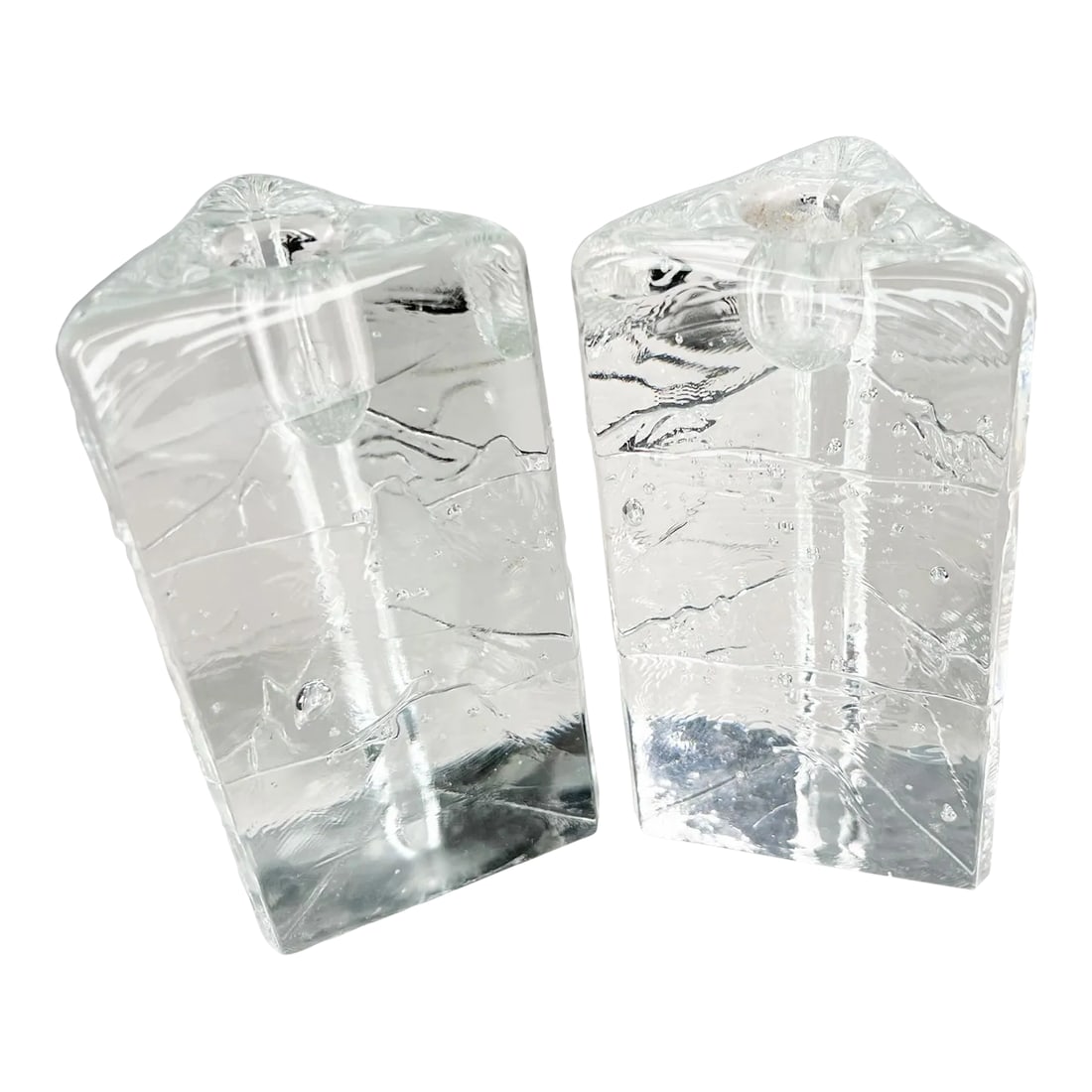 1970s Iittala Arkipelago Glass Icicle Candle Holders Timo Sarpaneva Finland: AMBIANIC presents 1970s Arkipelago Glass Icicle Candle Holders Timo Sarpaneva Iittala Finland This triangular pair of cast glass candle holders is part of the Arkipelago line designed by Timo Sarpanev