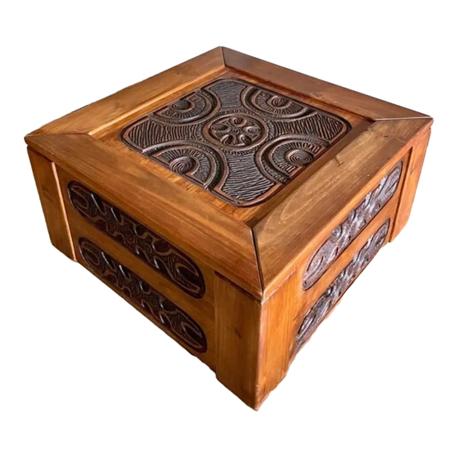 1970s Mexican Modern Carved Wood Coffee Table in Style of Evelyn Ackerman (1 of 9)