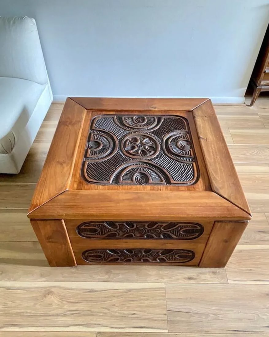 1970s Mexican Modern Carved Wood Coffee Table in Style of Evelyn Ackerman - 2