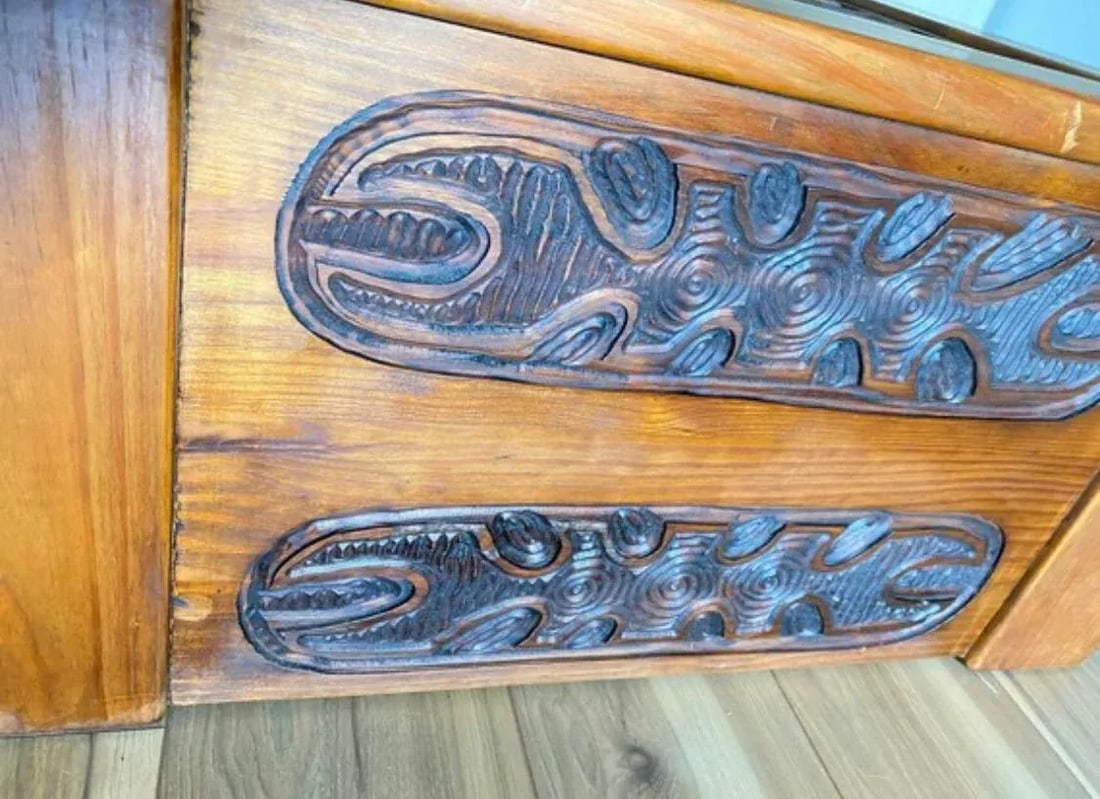 1970s Mexican Modern Carved Wood Coffee Table in Style of Evelyn Ackerman - 8