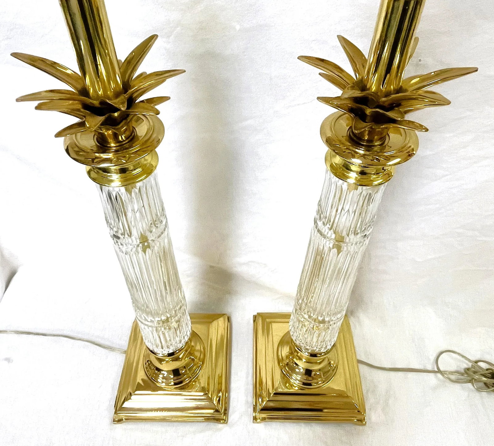 Vintage Hollywood Regency Brass and Cut Glass Candlestick Buffet Lamps- a Pair - 6
