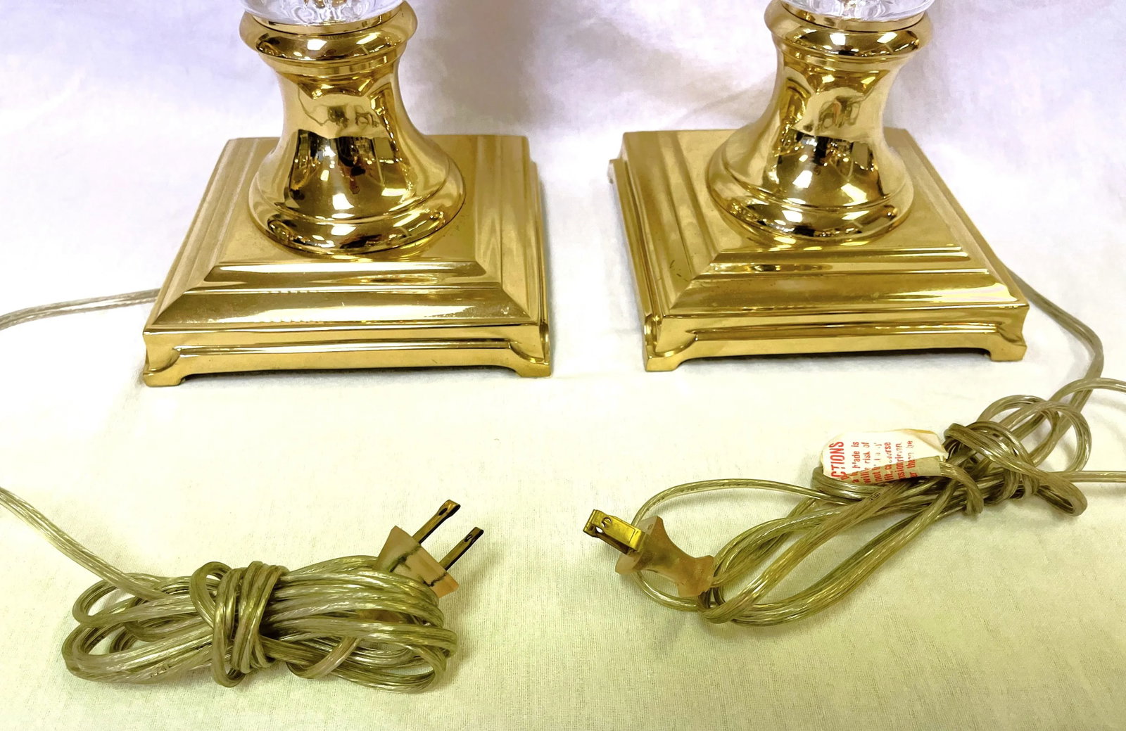 Vintage Hollywood Regency Brass and Cut Glass Candlestick Buffet Lamps- a Pair - 8