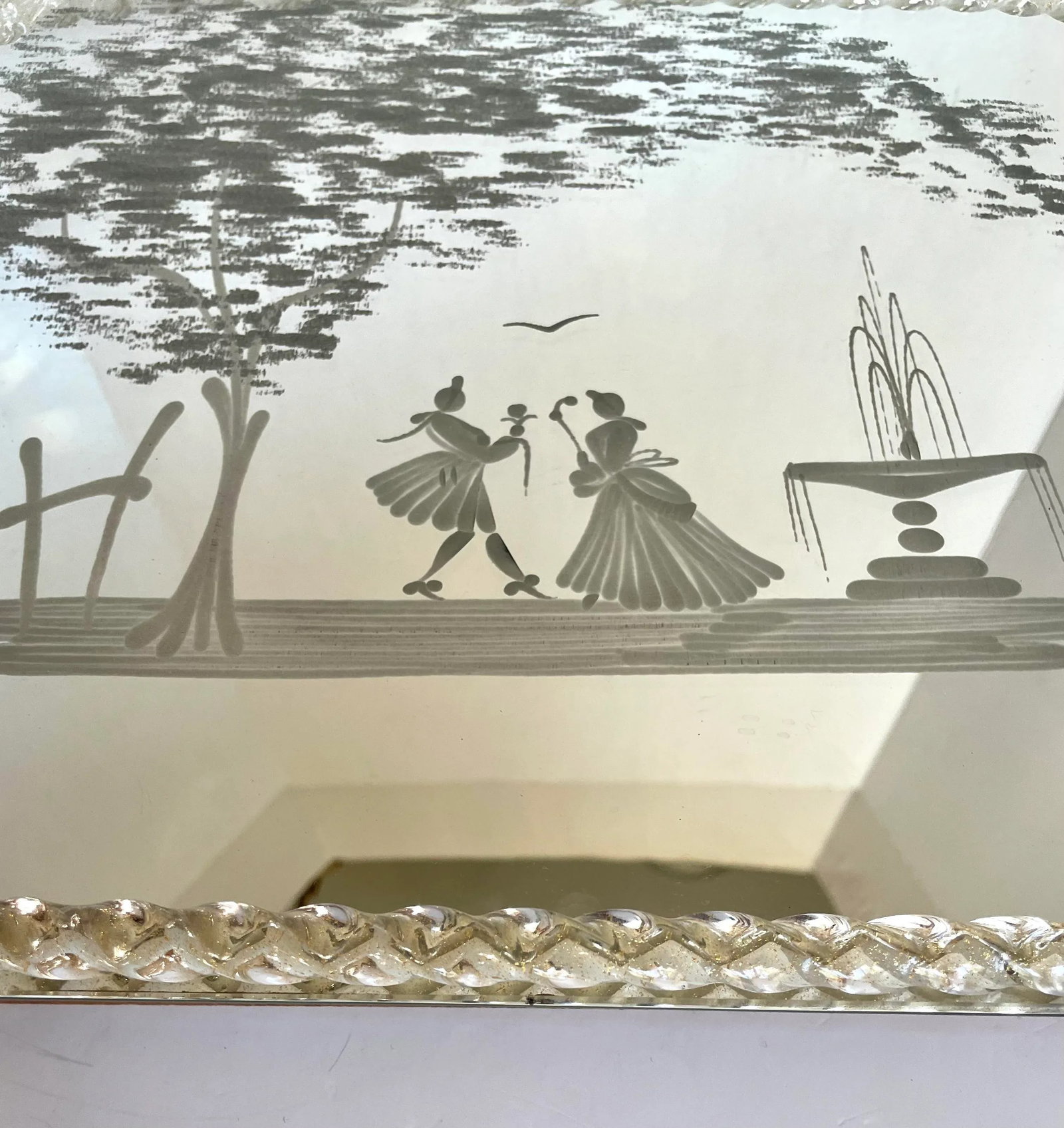Vintage Murano Italy Venetian Glass Rope Romantic Mirror Serving Vanity Tray - 4