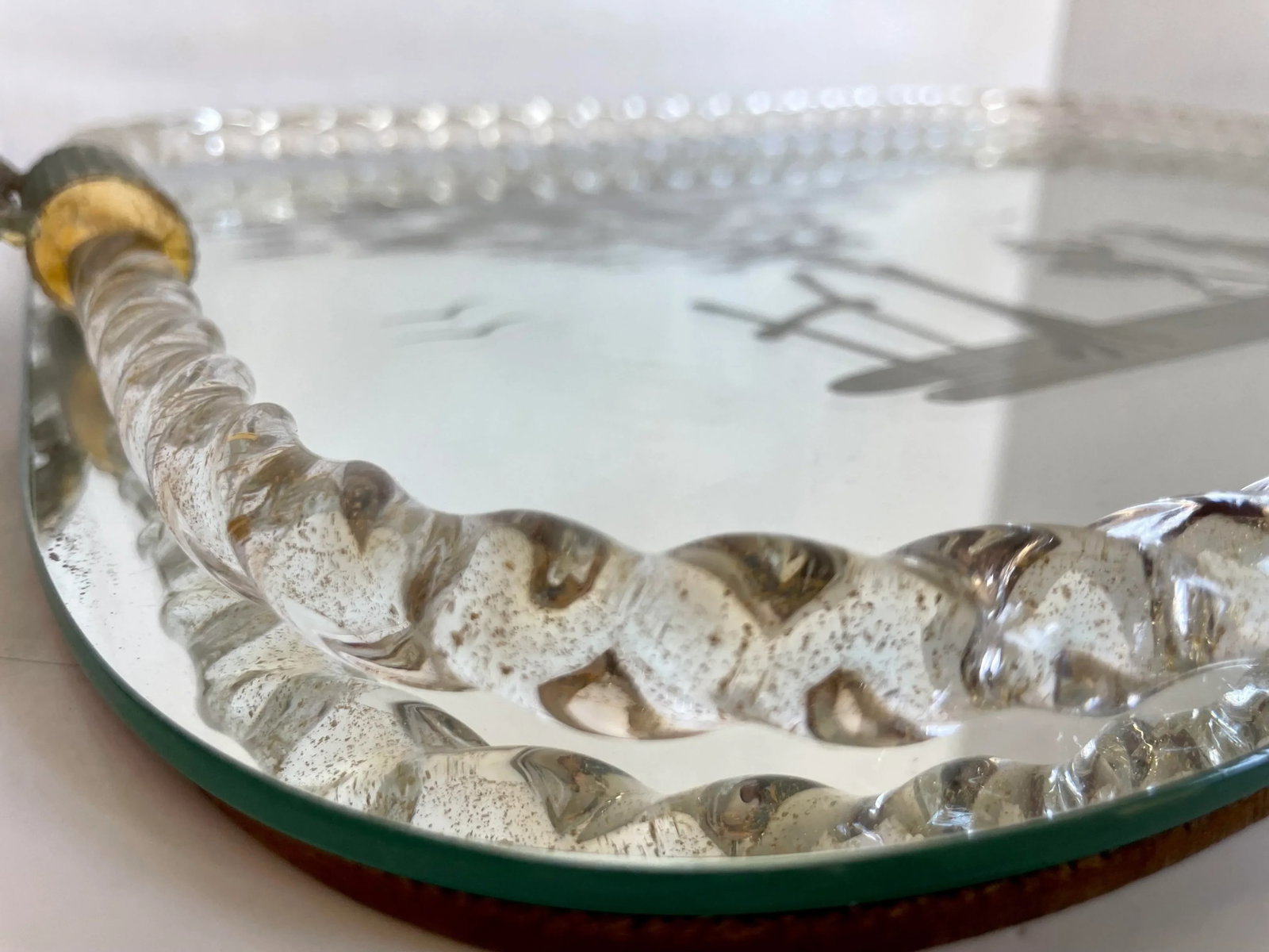 Vintage Murano Italy Venetian Glass Rope Romantic Mirror Serving Vanity Tray - 8