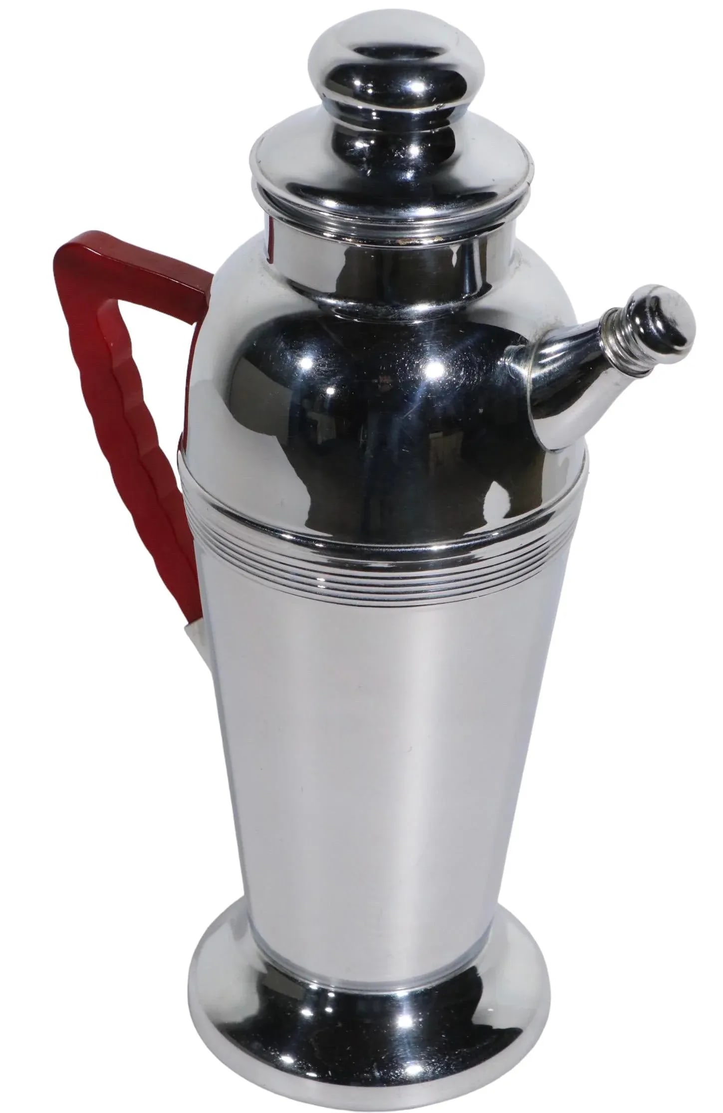 Art Deco Chrome Cocktail Shaker With Red Bakelite Handle by Keystoneware - 7