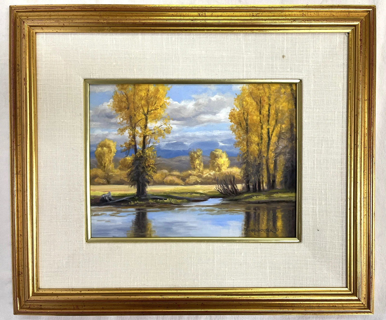 Ruth Rawhouser (Wyoming, Present) Signed Original Oil Painting on Board "September Cottonwoods" Circ - 12