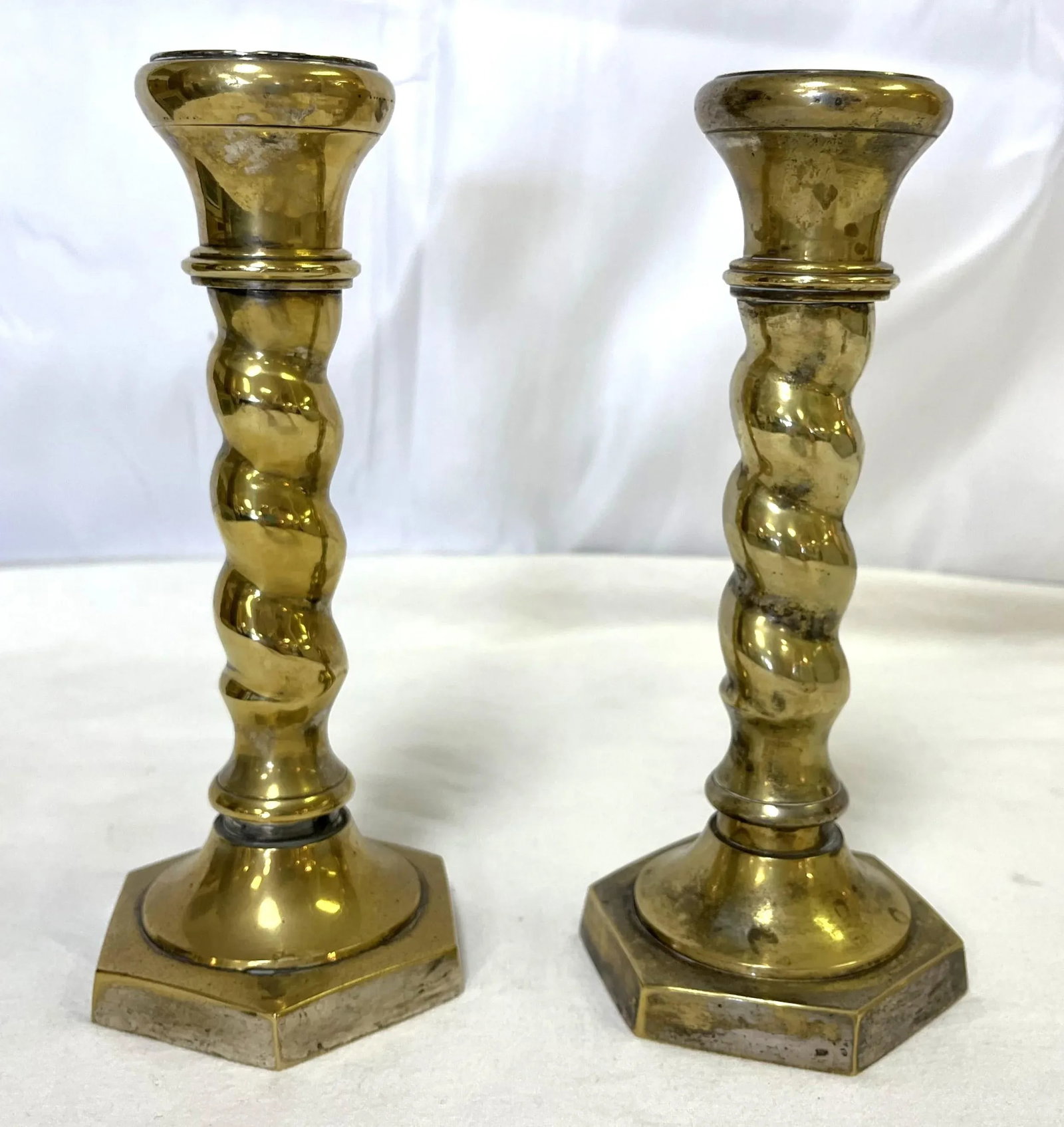 1970's William Adams 8" High Brass Plated Barley Twist Candlesticks Made in India- a Pair - 11