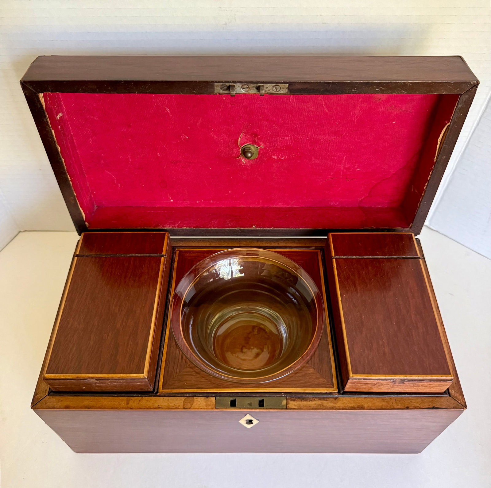 Mid-19th Century English Mahogany Tea Caddy Chest With Glass Mixing Bowl - 2
