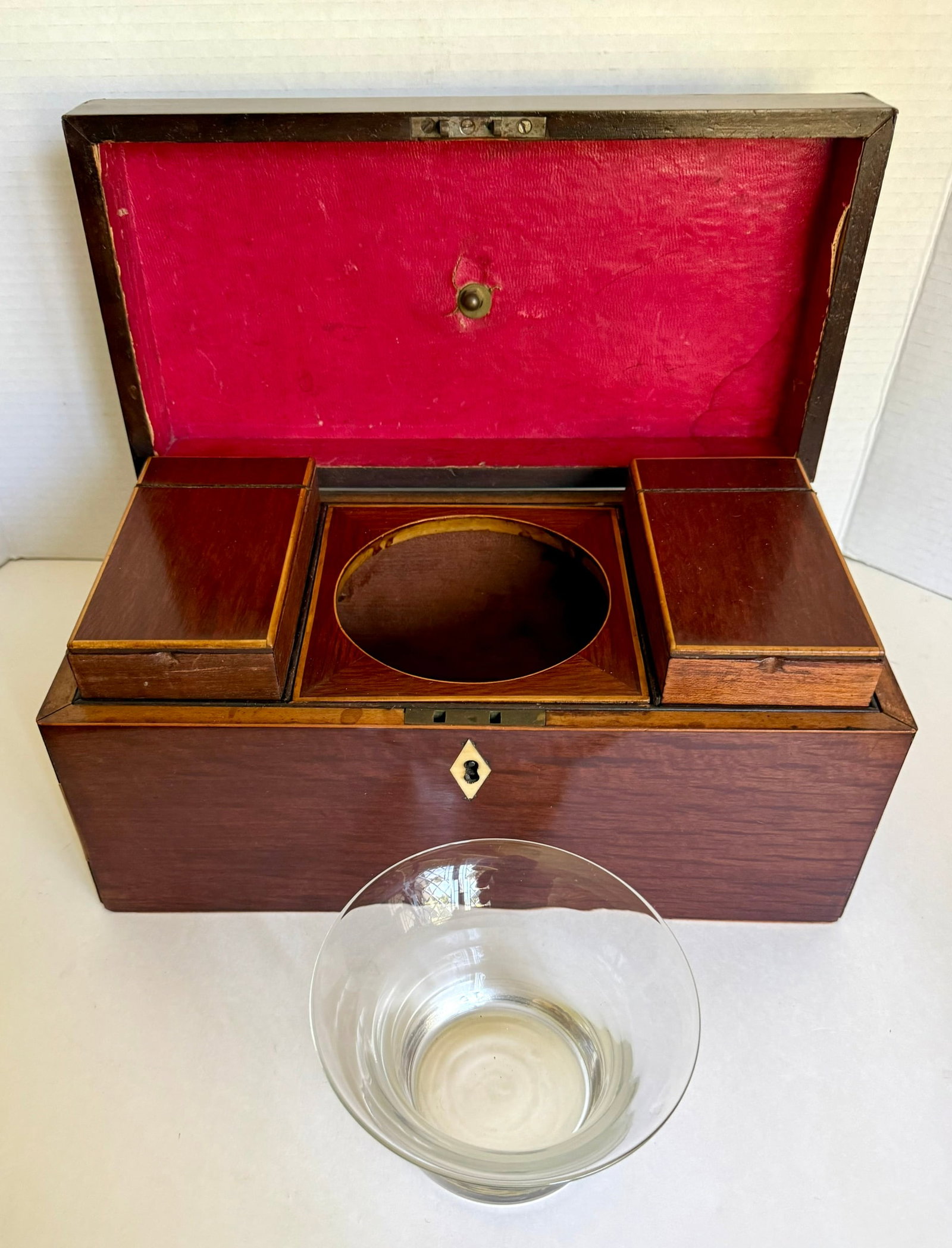 Mid-19th Century English Mahogany Tea Caddy Chest With Glass Mixing Bowl - 4