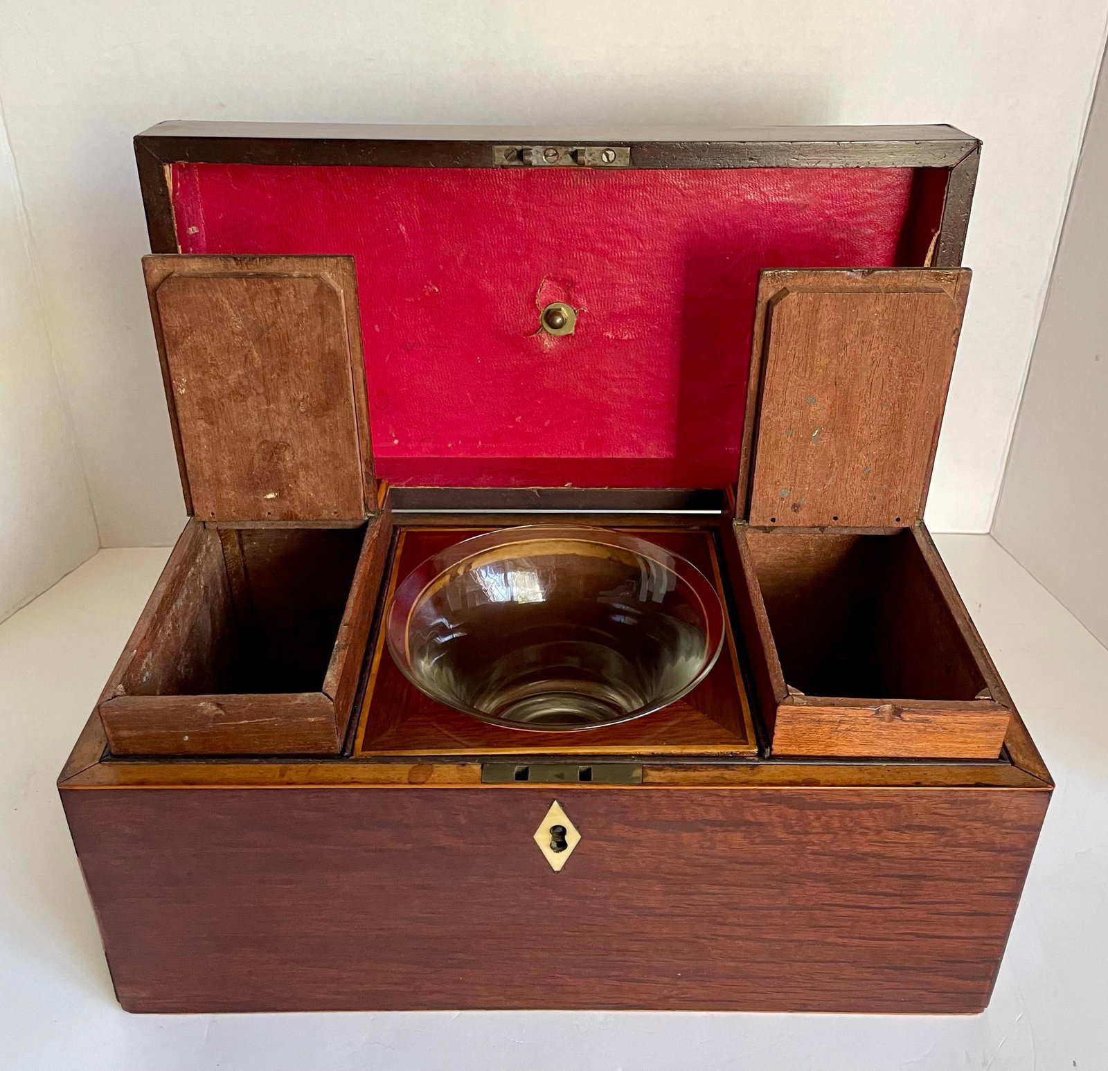 Mid-19th Century English Mahogany Tea Caddy Chest With Glass Mixing Bowl - 5