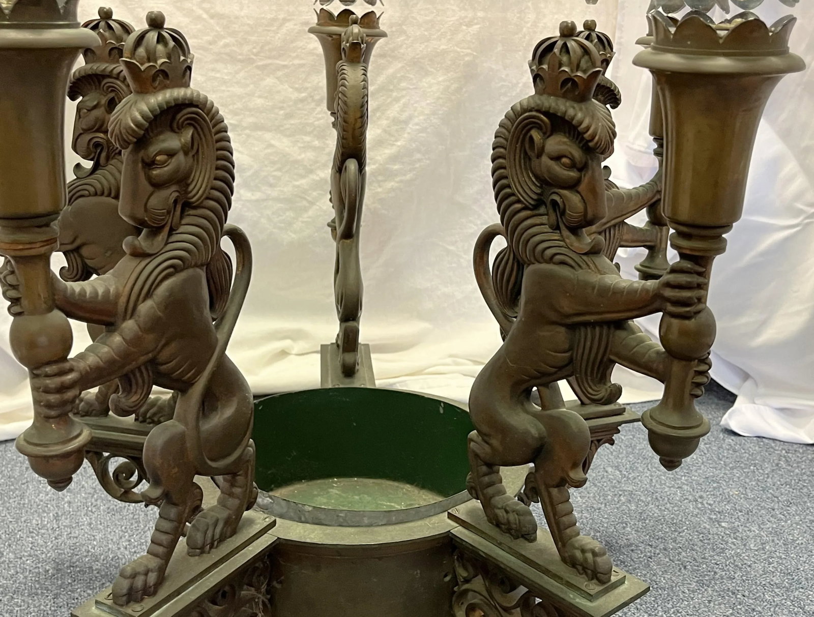 Antique Architectural Salvage Bronze Regency Royal Lion Epergne Coffee Table - 11