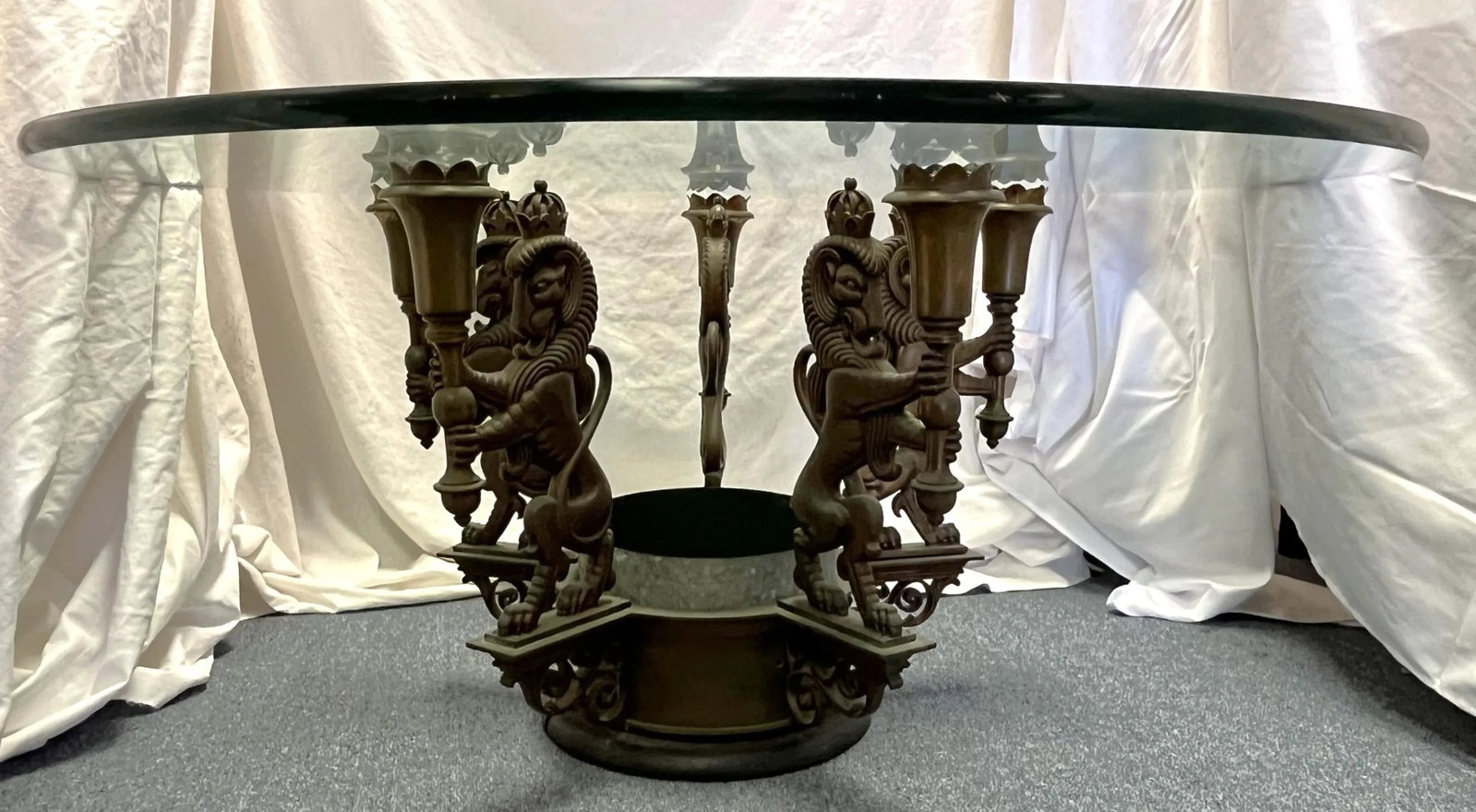 Antique Architectural Salvage Bronze Regency Royal Lion Epergne Coffee Table - 13