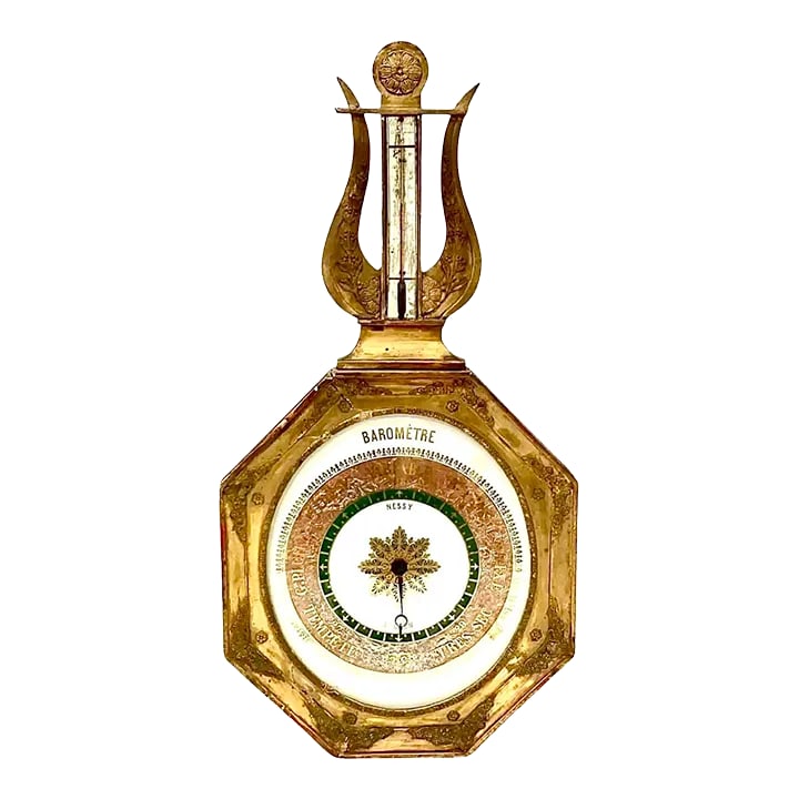 French Louis XVI Style Gilded and Painted Wood Directoire Wall Barometer (1 of 8)