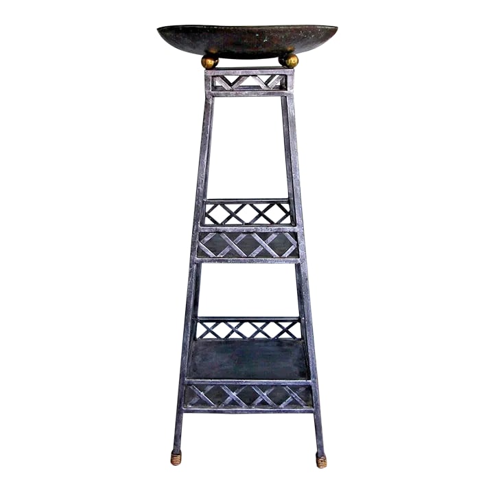 1990s Maitland-Smith Metal Two Shelf Copper Bowl Top Jardiniere Etagere Stand (1 of 10)