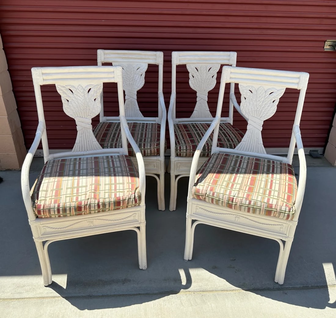 Vintage Bamboo Bentwood Rattan Wheat Back Dining Armchairs - Set of 4 - 13