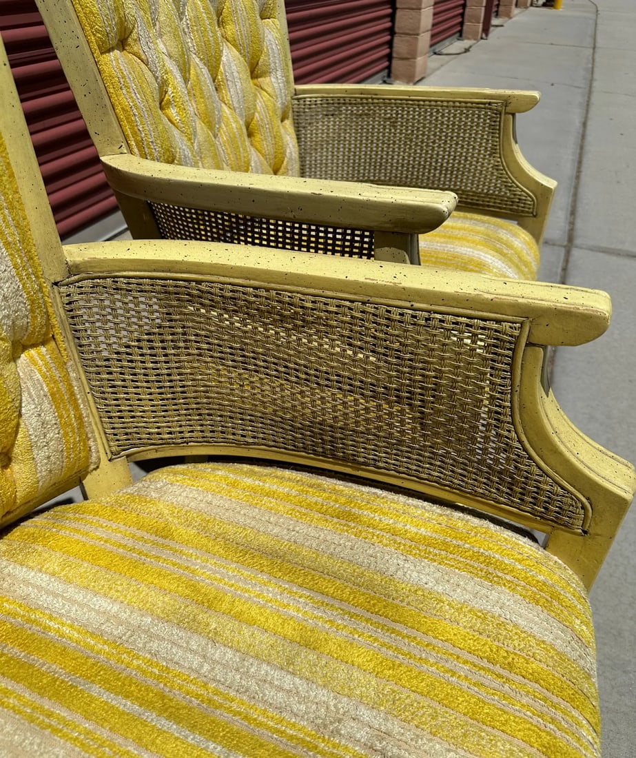 Vintage Yellow Tufted Arm Chairs-A Pair - 10