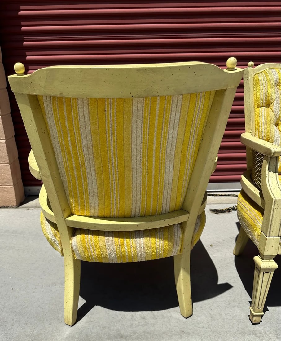Vintage Yellow Tufted Arm Chairs-A Pair - 2