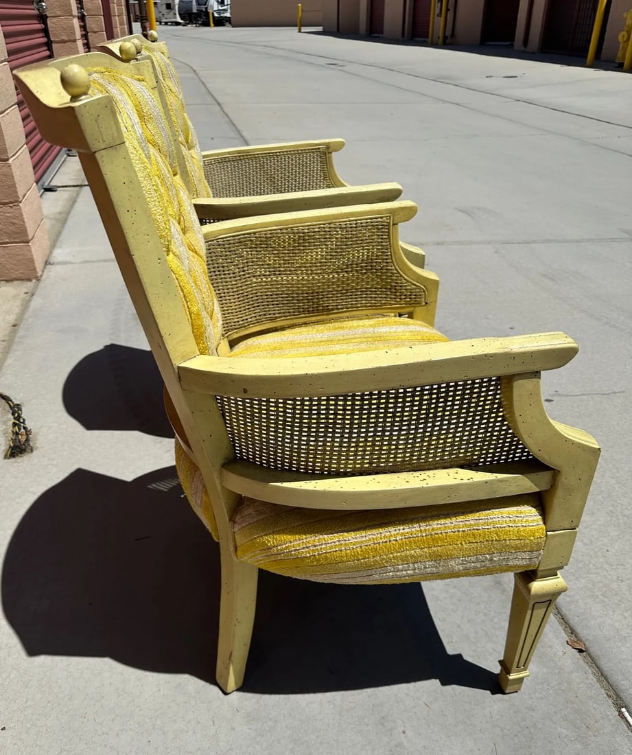Vintage Yellow Tufted Arm Chairs-A Pair - 3