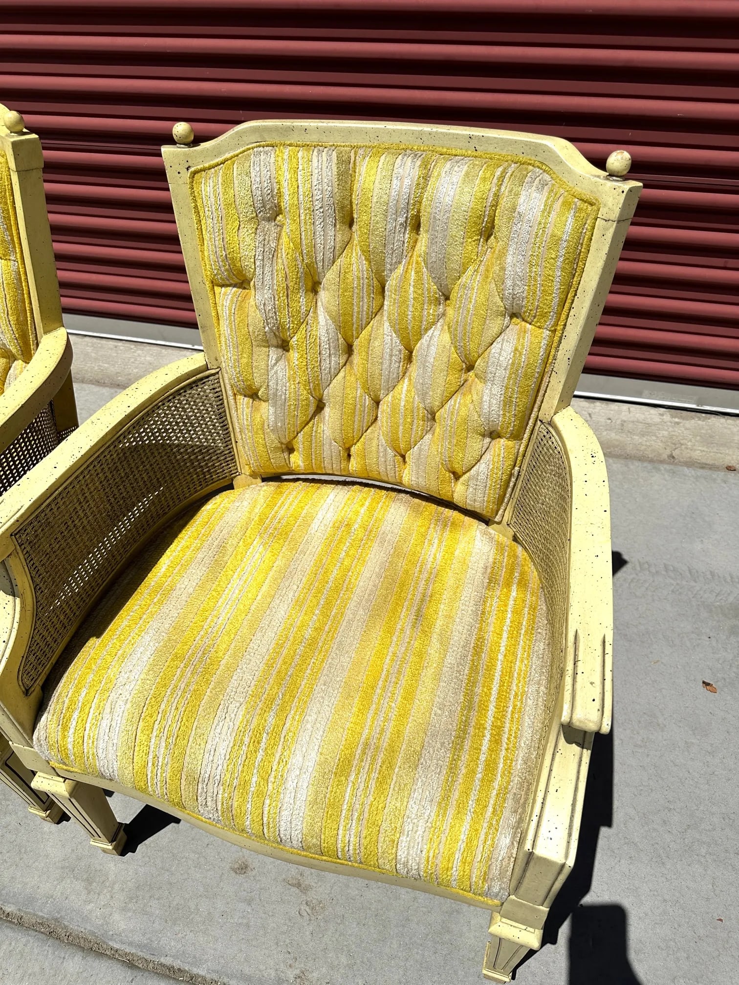 Vintage Yellow Tufted Arm Chairs-A Pair - 6