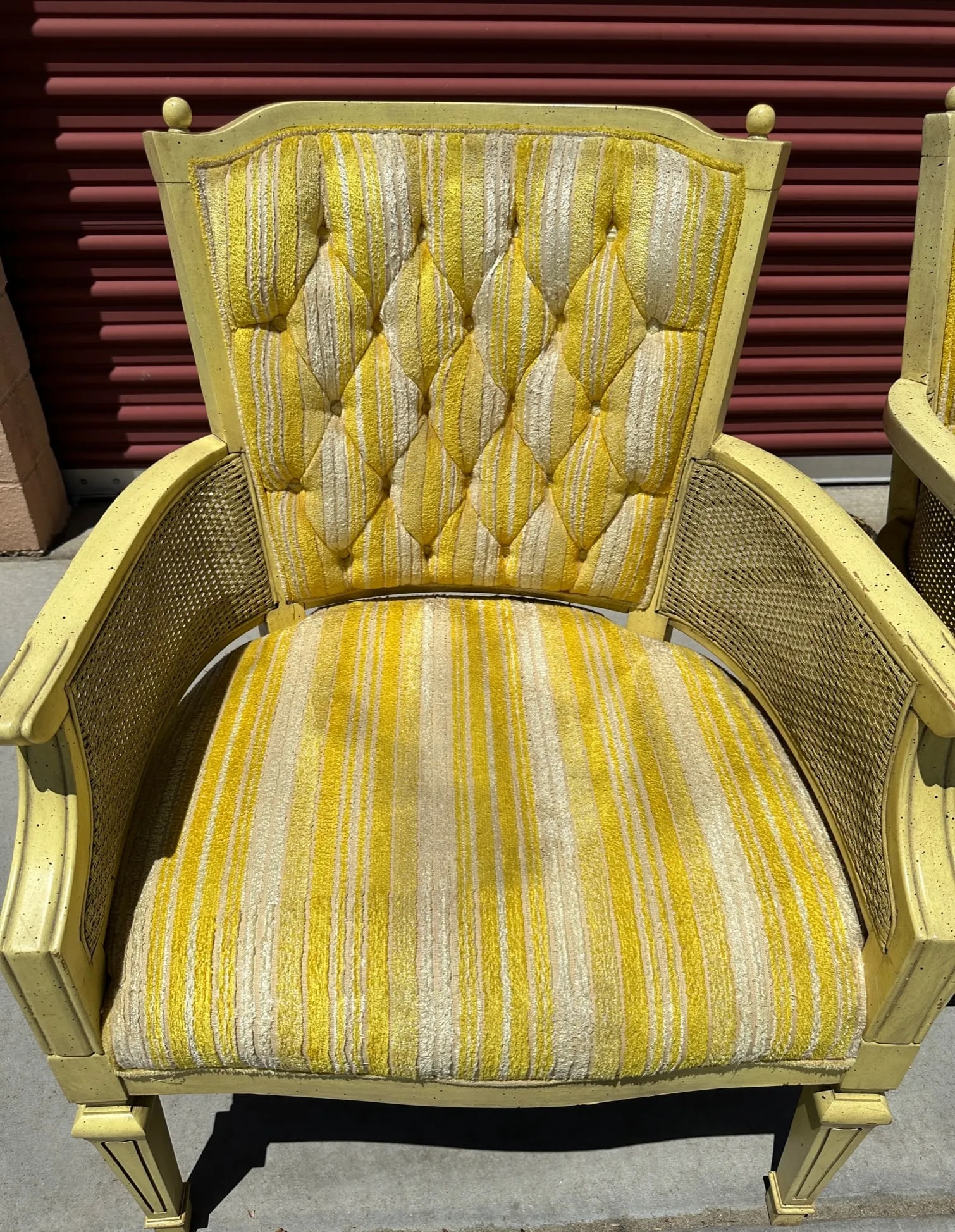 Vintage Yellow Tufted Arm Chairs-A Pair - 9