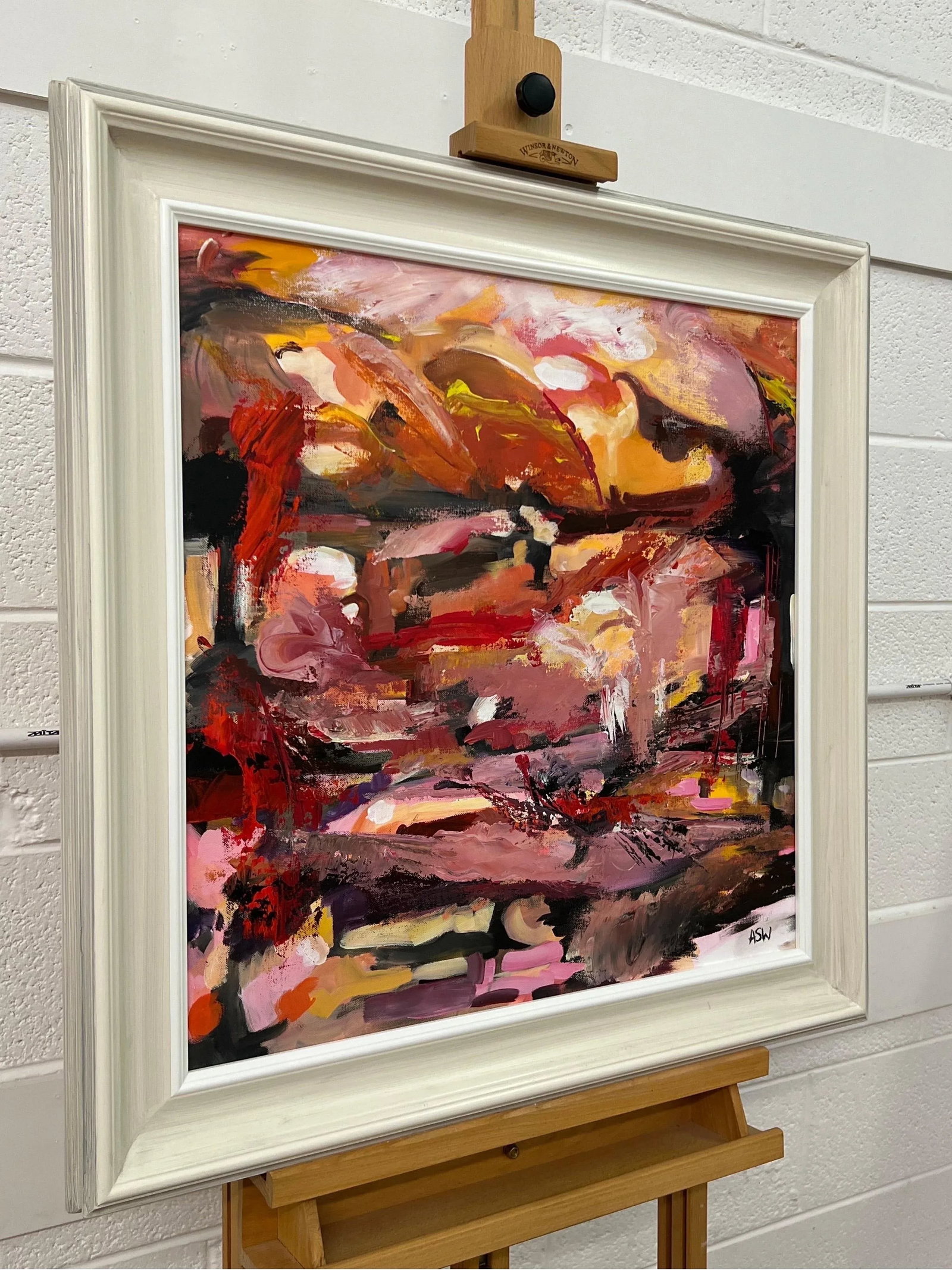 Pink Red & Orange Abstract Expressionist Painting by Contemporary British Artist - 2
