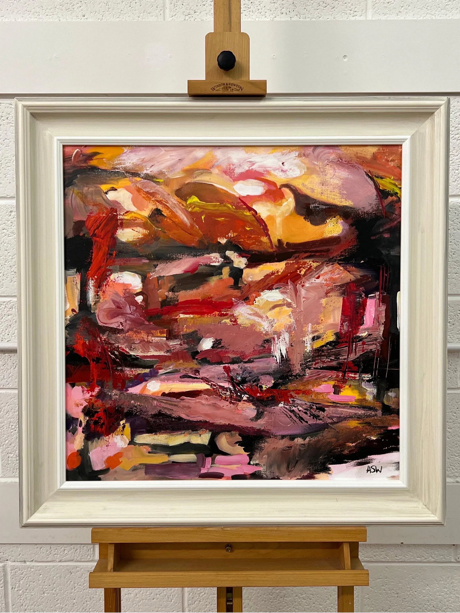 Pink Red & Orange Abstract Expressionist Painting by Contemporary British Artist - 3