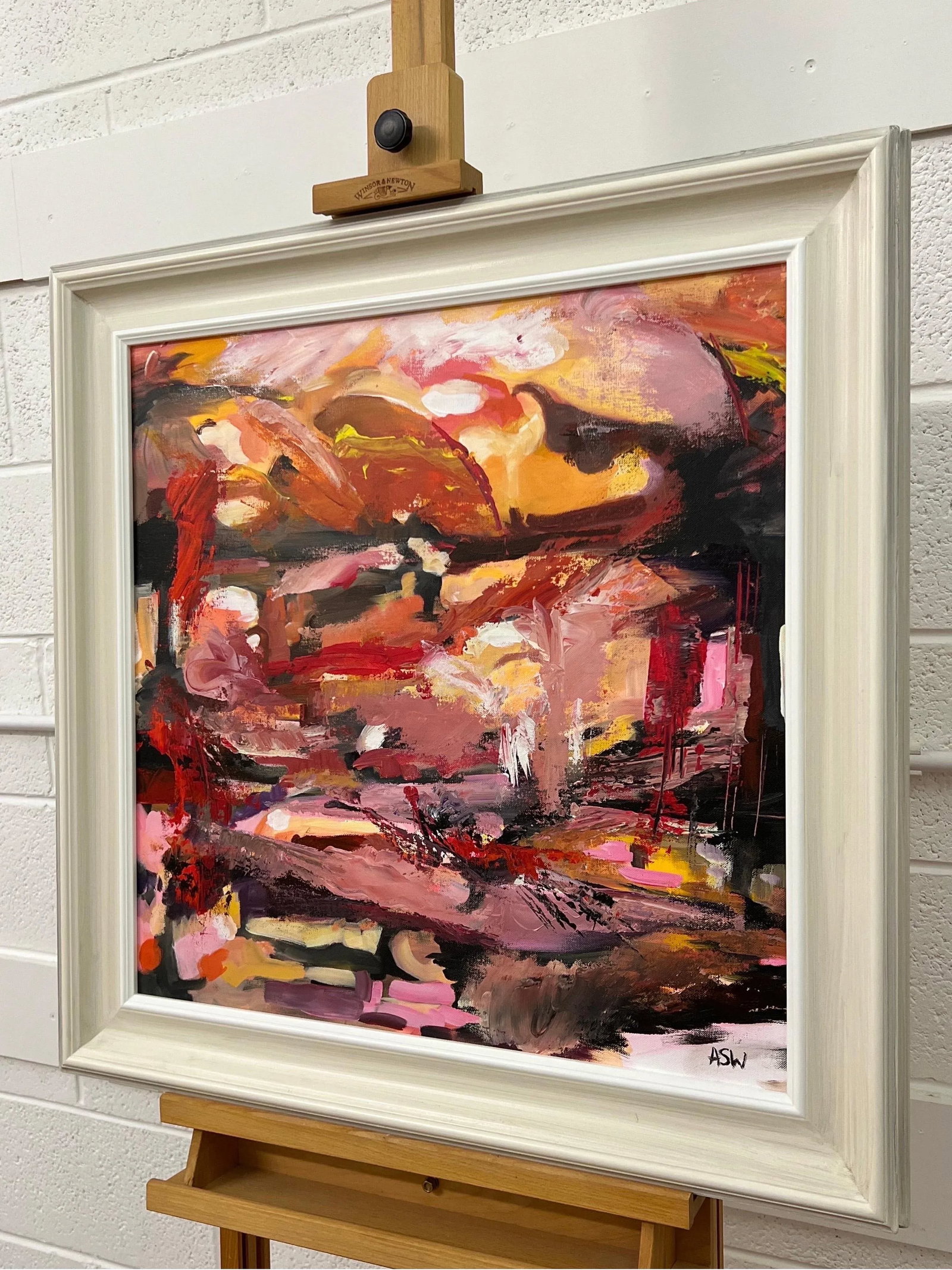 Pink Red & Orange Abstract Expressionist Painting by Contemporary British Artist - 4