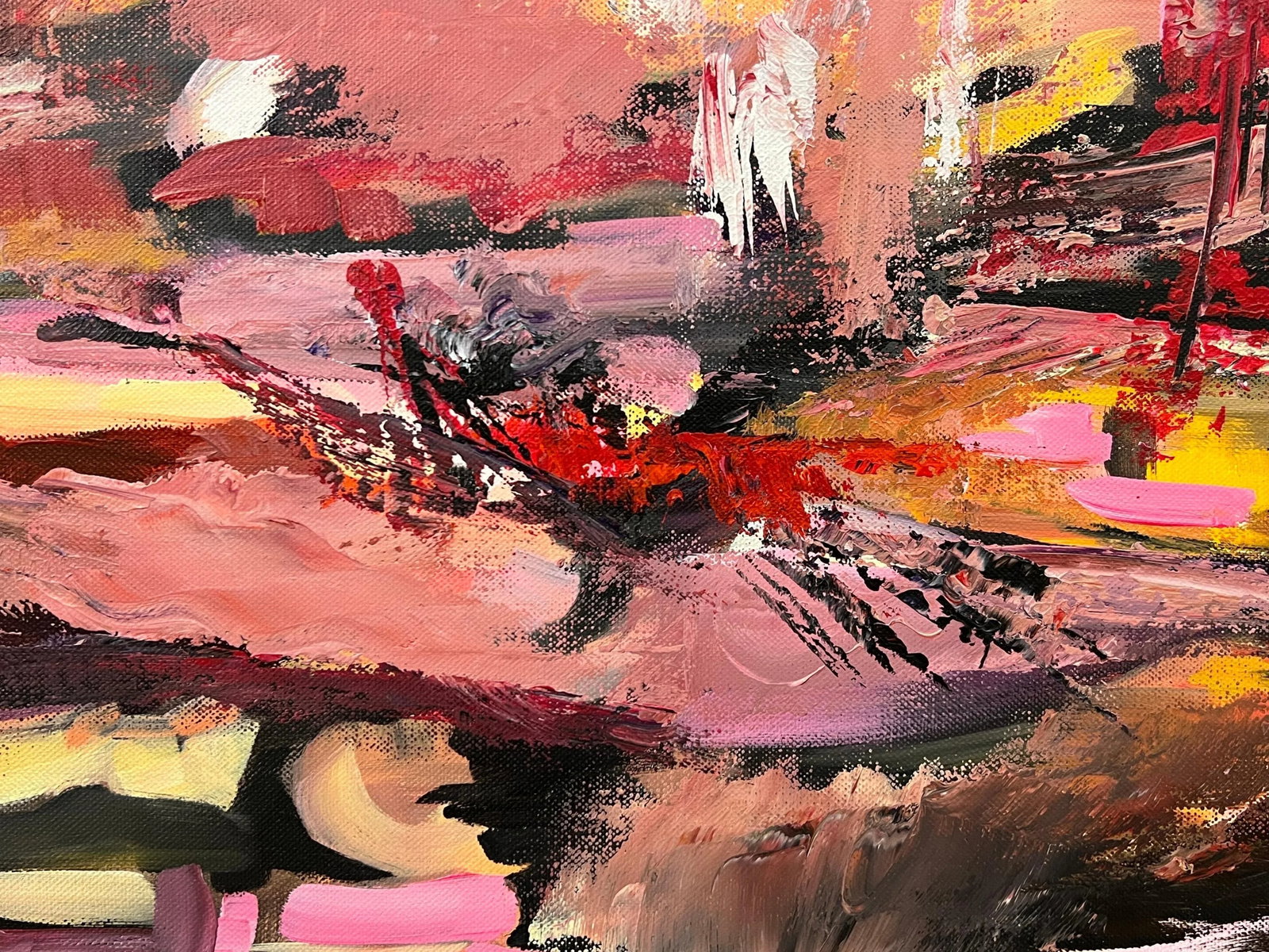 Pink Red & Orange Abstract Expressionist Painting by Contemporary British Artist - 5