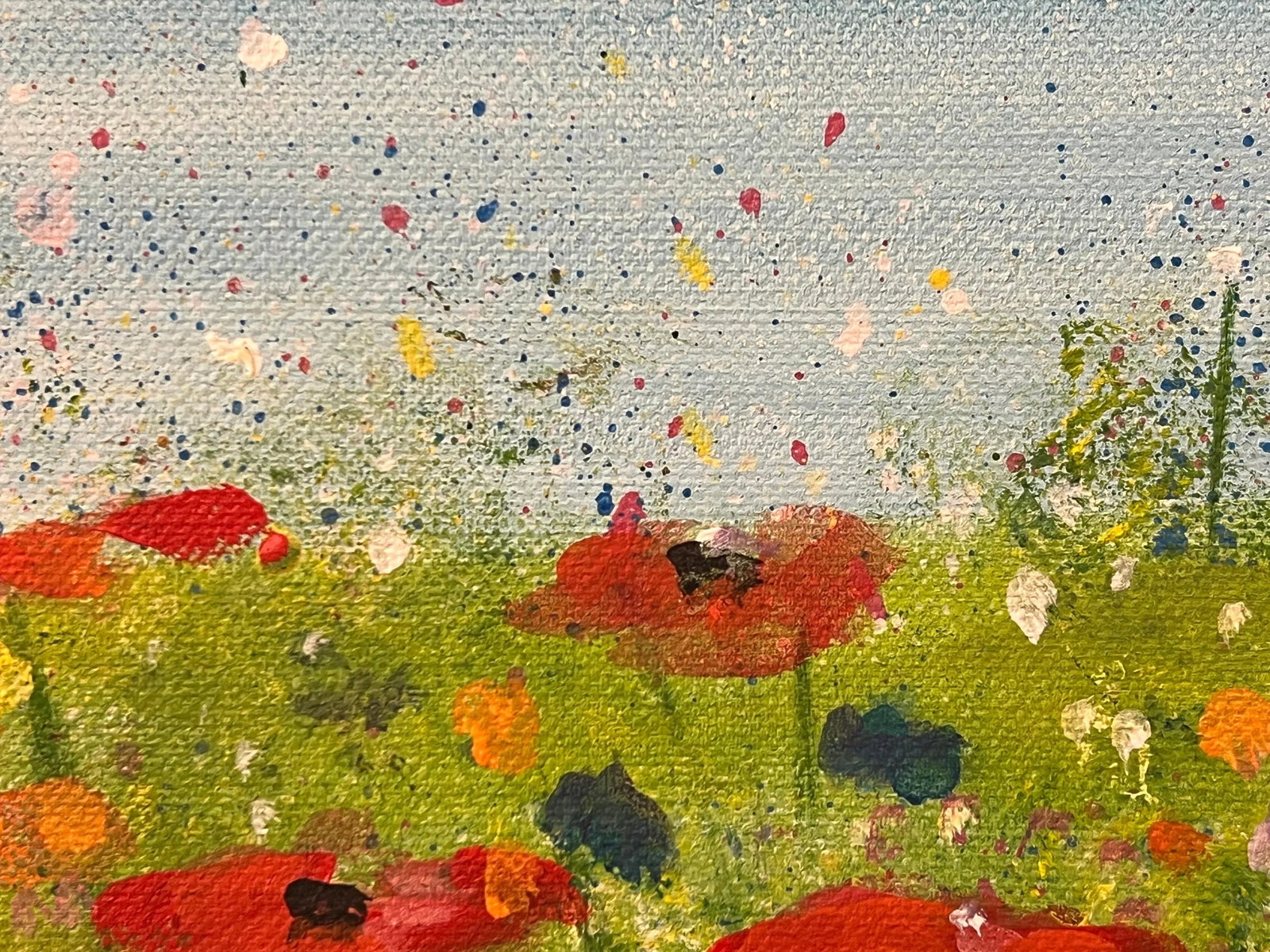 Angela Wakefield Red Poppy Flowers in a Wild Green Meadow with a Blue Sky by Contemporary Artist, 20 - 11