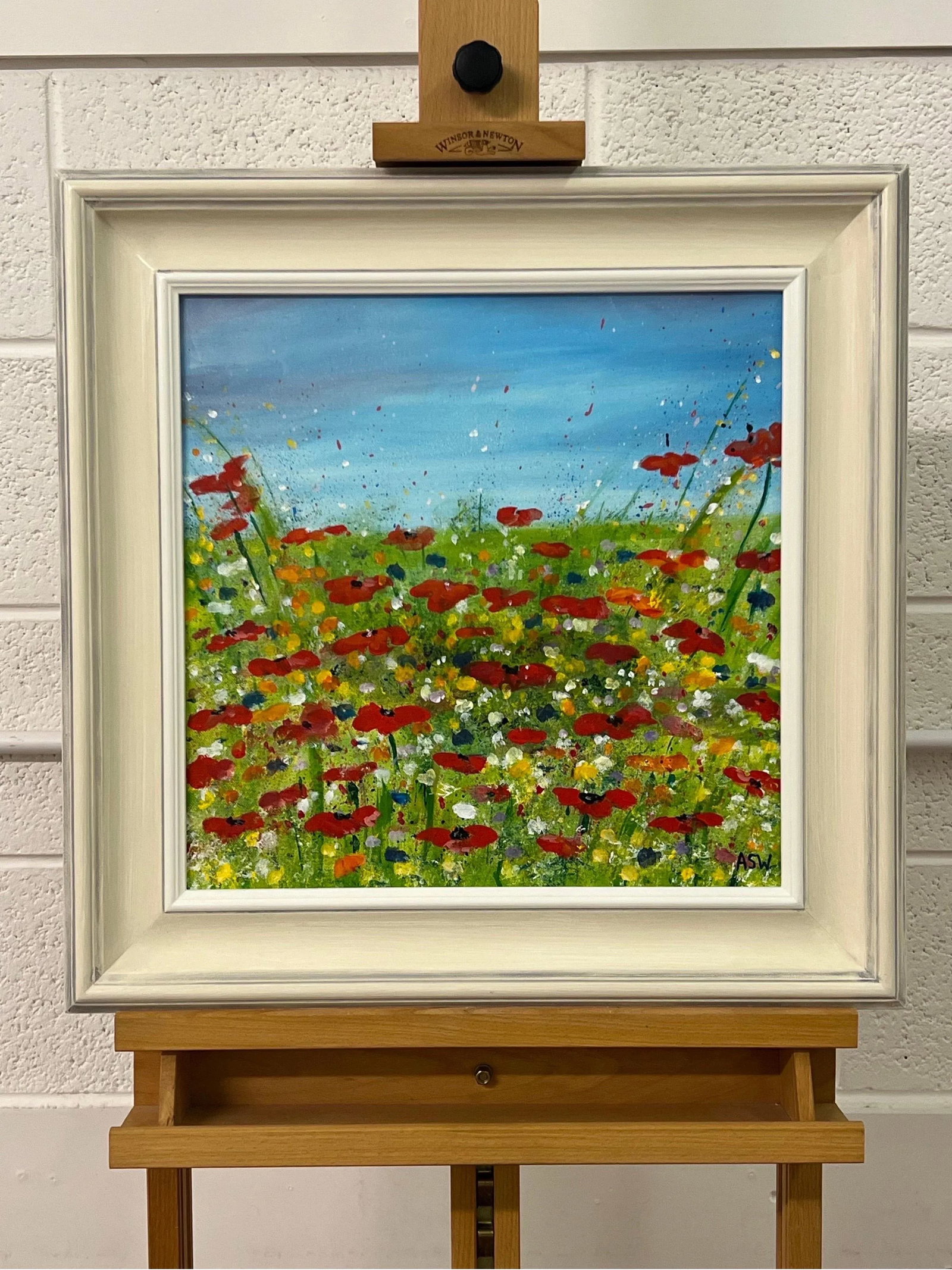Angela Wakefield Red Poppy Flowers in a Wild Green Meadow with a Blue Sky by Contemporary Artist, 20 - 3