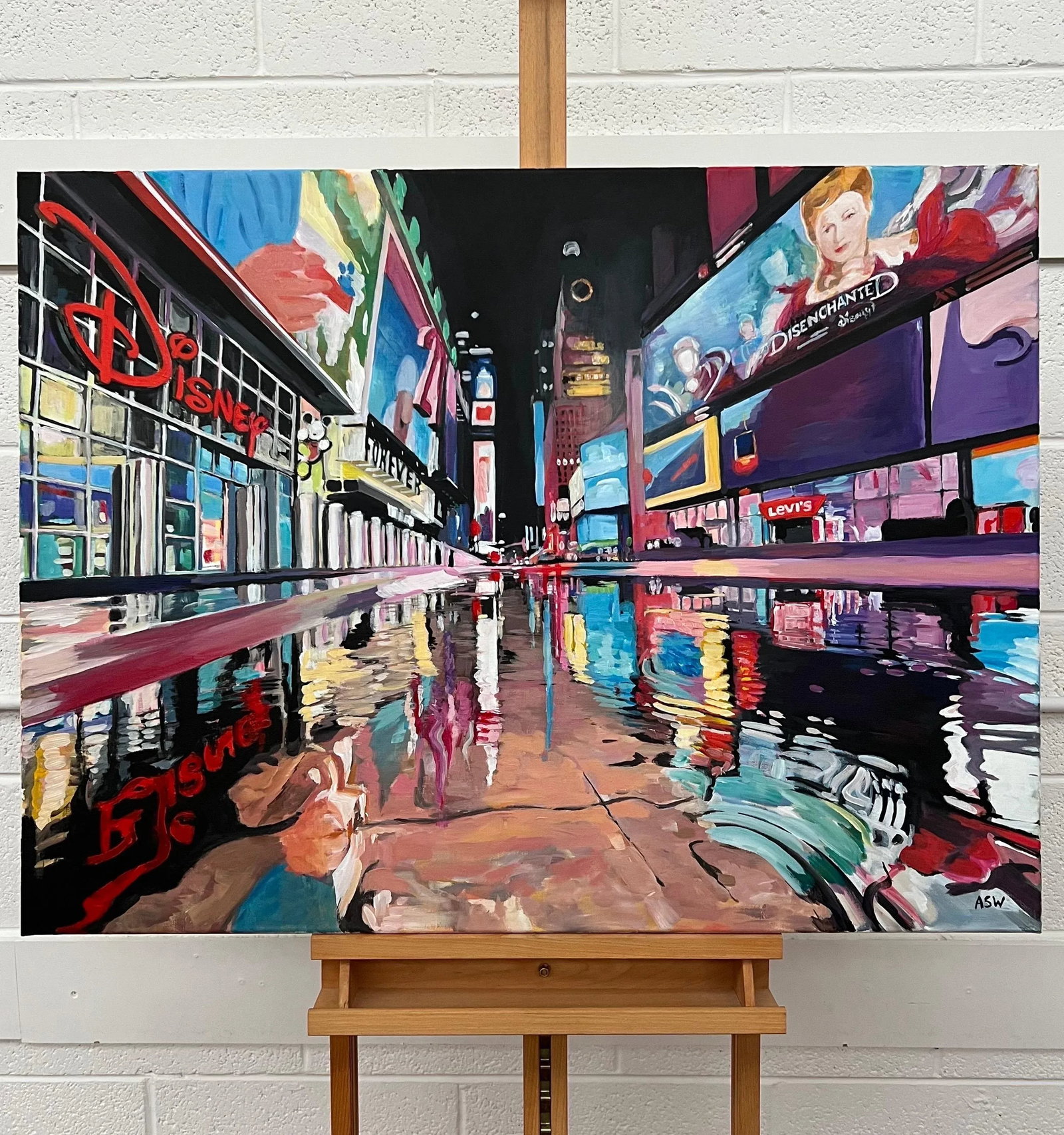 Painting of Times Square New York City Reflections After the Rain II - Unique Original Art by Britis - 6
