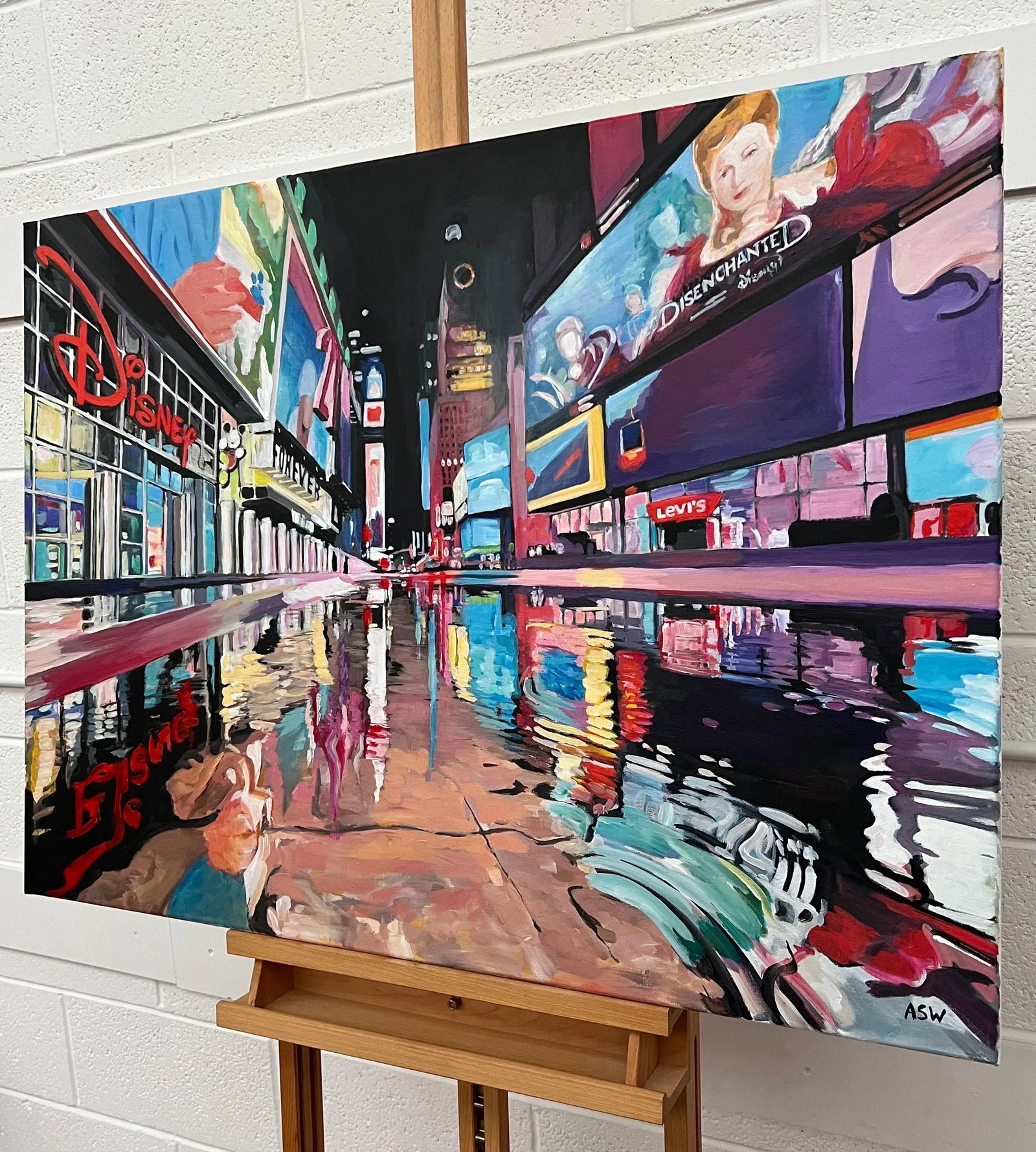 Painting of Times Square New York City Reflections After the Rain II - Unique Original Art by Britis - 7