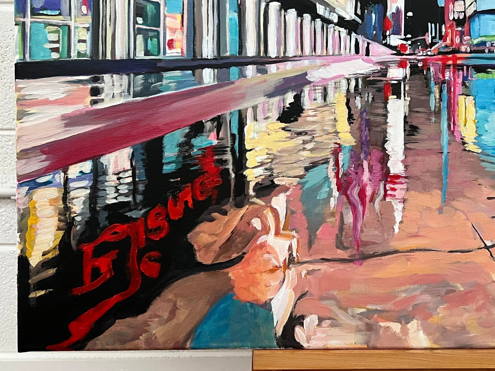 Painting of Times Square New York City Reflections After the Rain II - Unique Original Art by Britis - 8