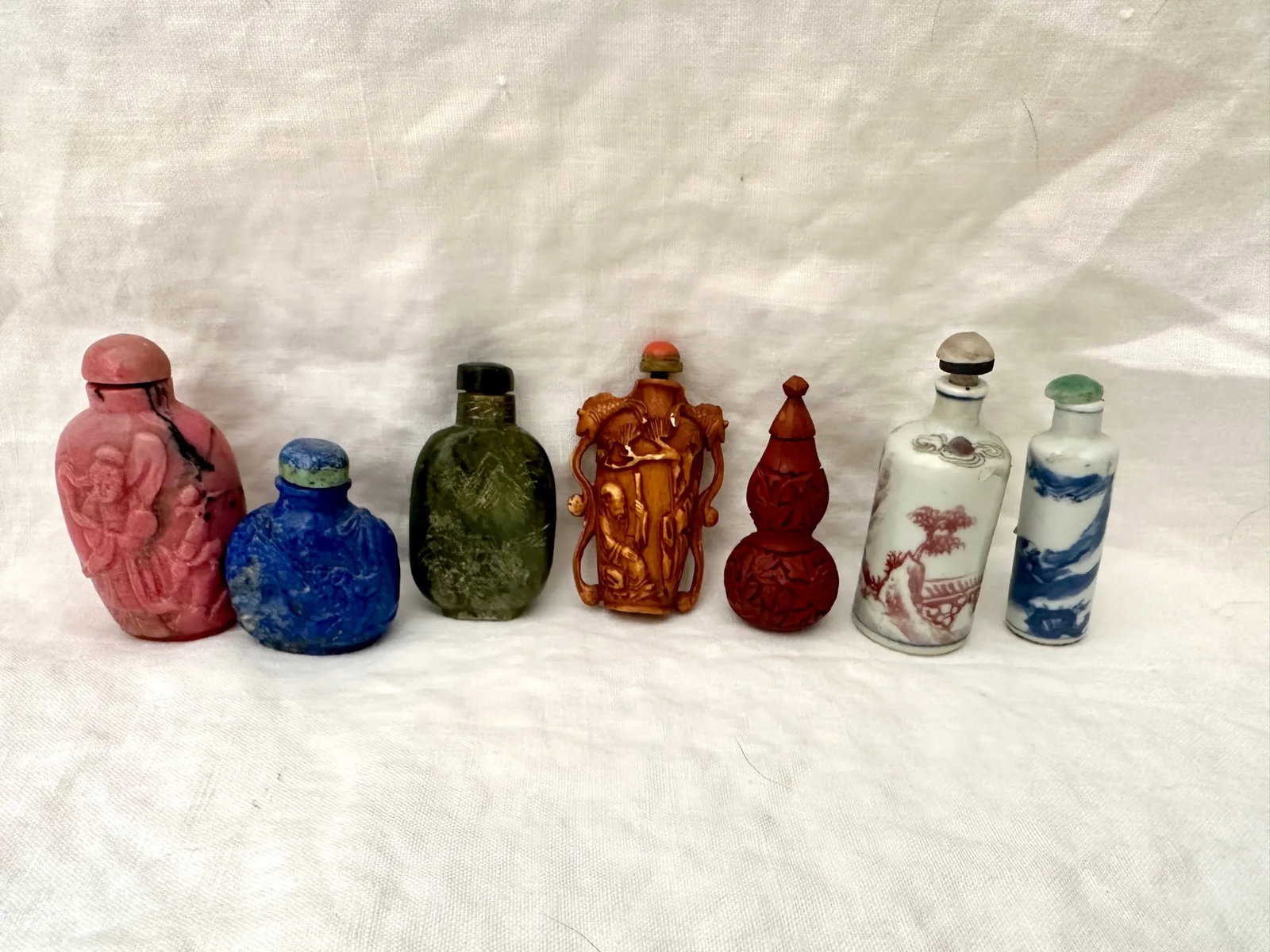 Antique Hand Carved Chinese Snuff Bottles Set of 5 - 8
