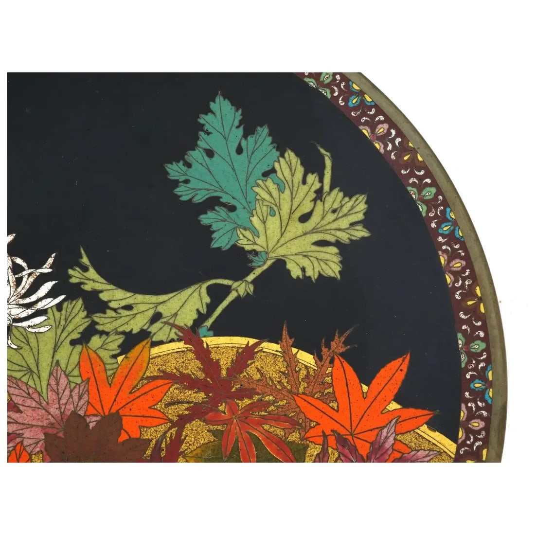 Late 19th Century Meiji Japanese Cloisonne Enamel Plate Autumn Leaves Chrysanthemum Flowers - 5