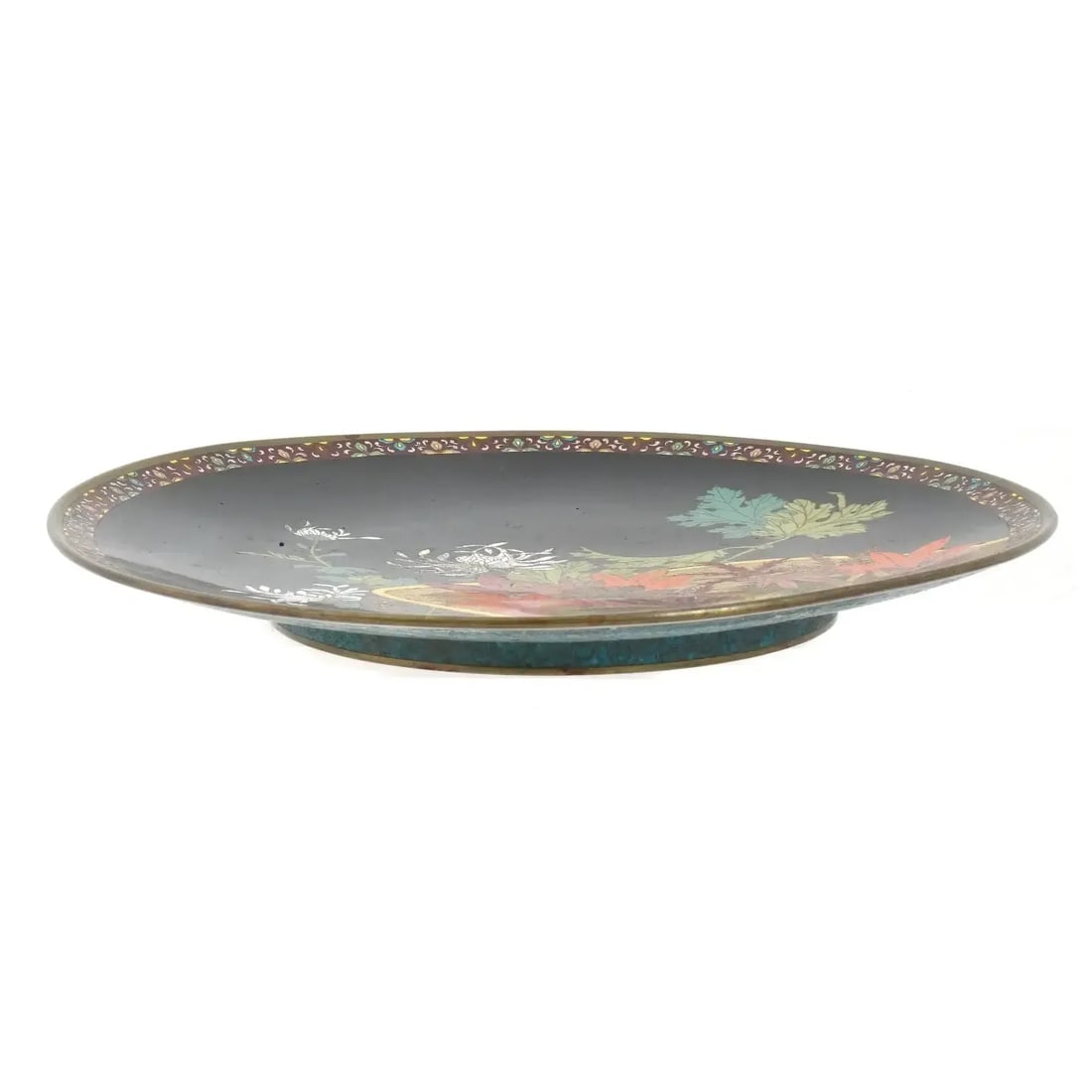 Late 19th Century Meiji Japanese Cloisonne Enamel Plate Autumn Leaves Chrysanthemum Flowers - 7