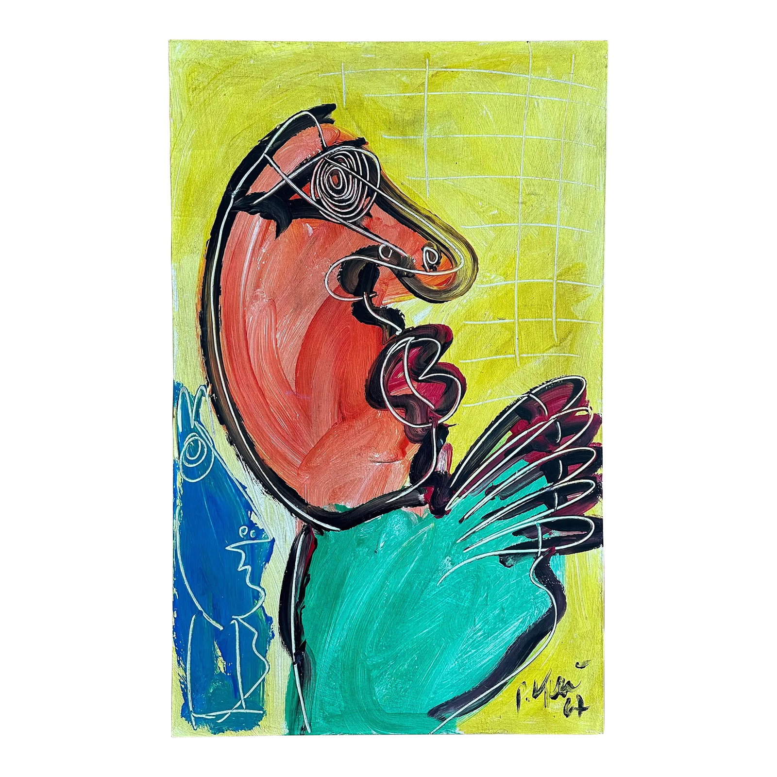 Titled Mirovian Style Original 1967 Peter Keil Painting - Junge Wilde Collection: Peter Keil is a German artist that focuses primarily on abstract expressionism. Keil painted with some of the greats including Joan Miró, Pablo Picasso and Andy Warhol, to name a few. This is a f