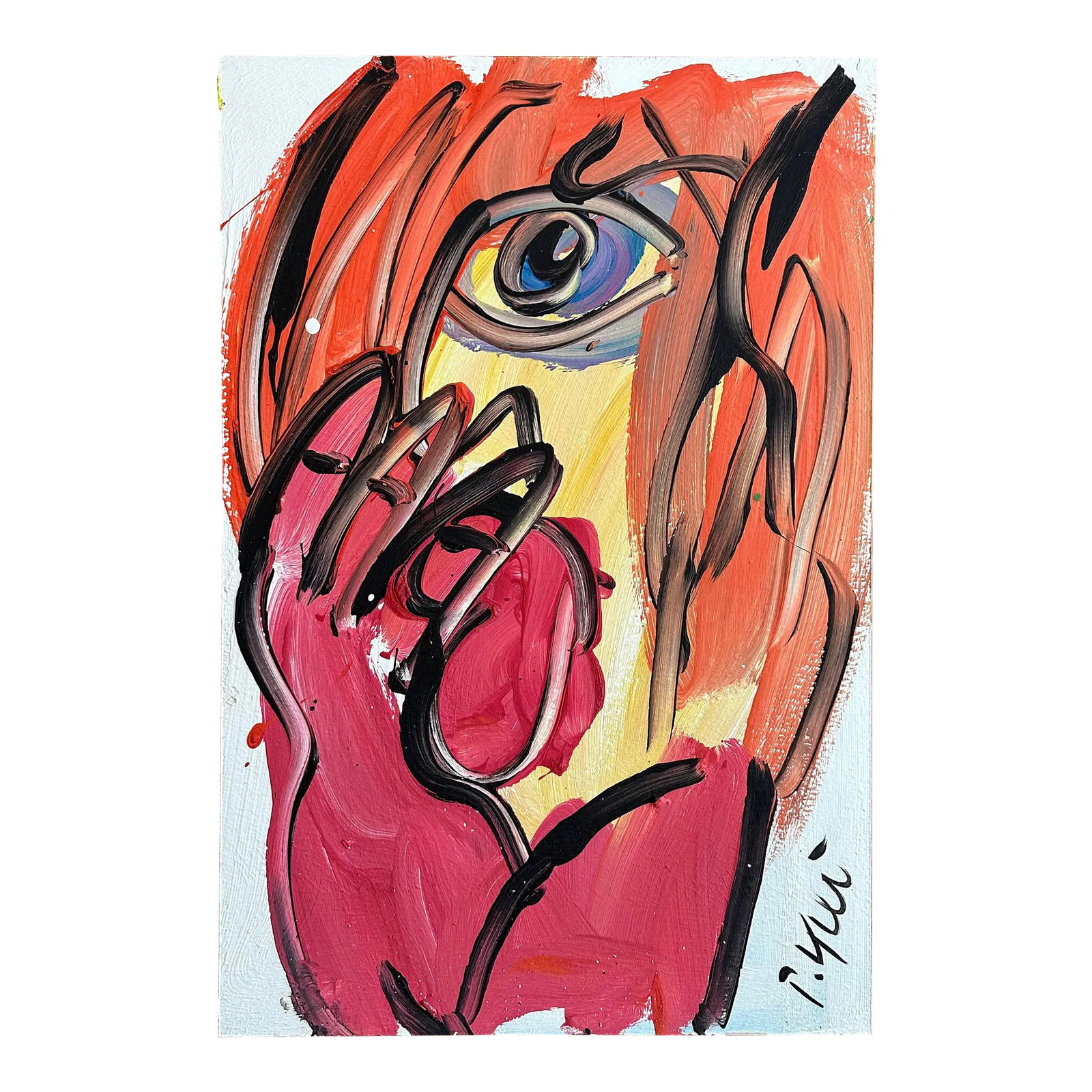Original Peter Keil Abstract Portrait Painting: Peter Keil is a German artist that focuses primarily on abstract expressionism. Keil painted with some of the greats including Joan Miró, Pablo Picasso and Andy Warhol, to name a few. This is a