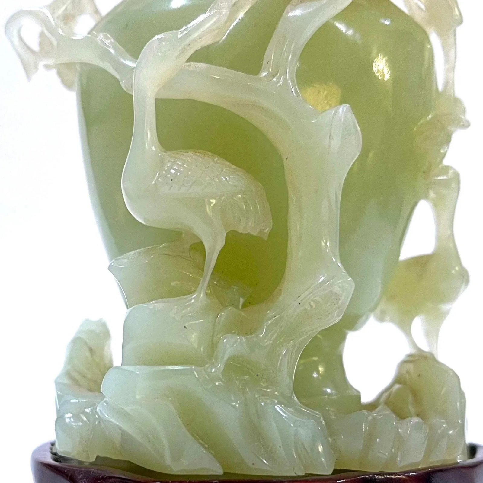 Vintage Carved Chinese Celadon Green Jade Lidded Jar/Vase - Custom Base - Presentation Box - 3