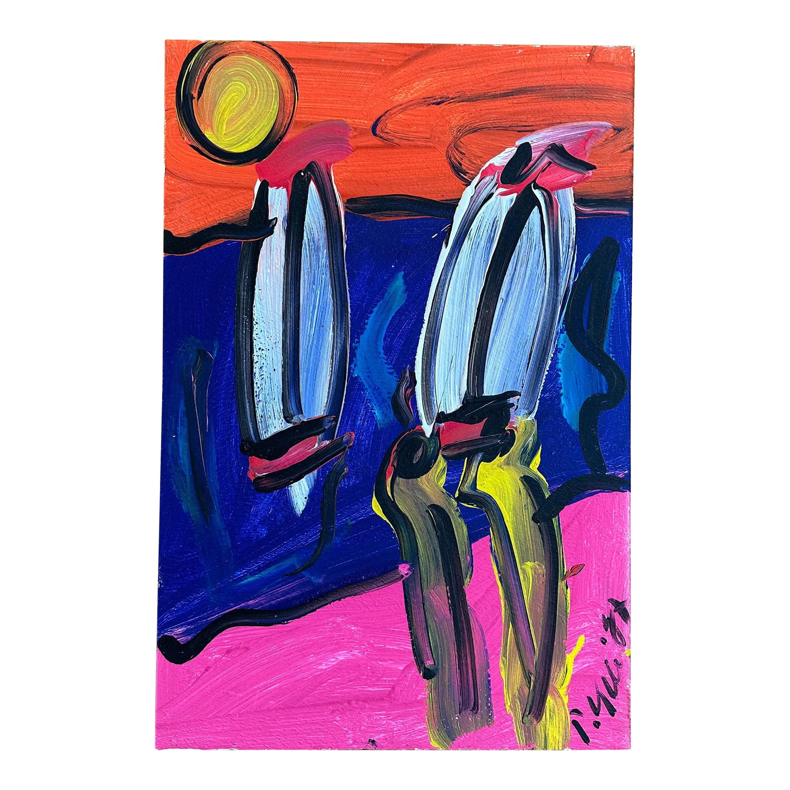 Peter Keil Painting - Sailboats, 1987: Peter Keil is a German artist that focuses primarily on abstract expressionism. Keil painted with some of the greats including Joan Miró, Pablo Picasso and Andy Warhol, to name a few. This is a