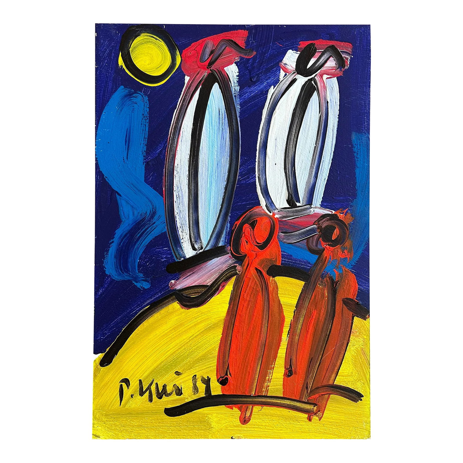 1984 Original Peter Keil Painting - Sailboats: Peter Keil is a German artist that focuses primarily on abstract expressionism. Keil painted with some of the greats including Joan Miró, Pablo Picasso and Andy Warhol, to name a few. This is a