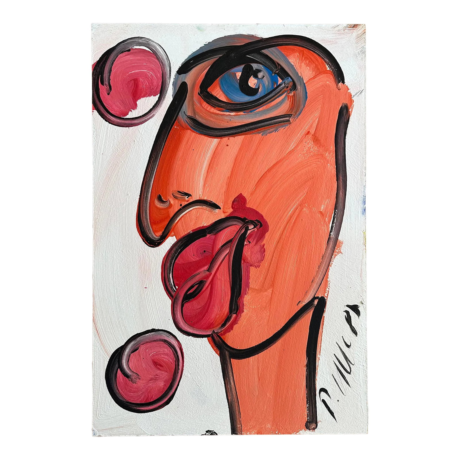 1987 Peter Keil Abstract Portrait Painting: Peter Keil is a German artist that focuses primarily on abstract expressionism. Keil painted with some of the greats including Joan Miró, Pablo Picasso and Andy Warhol, to name a few. This is a g